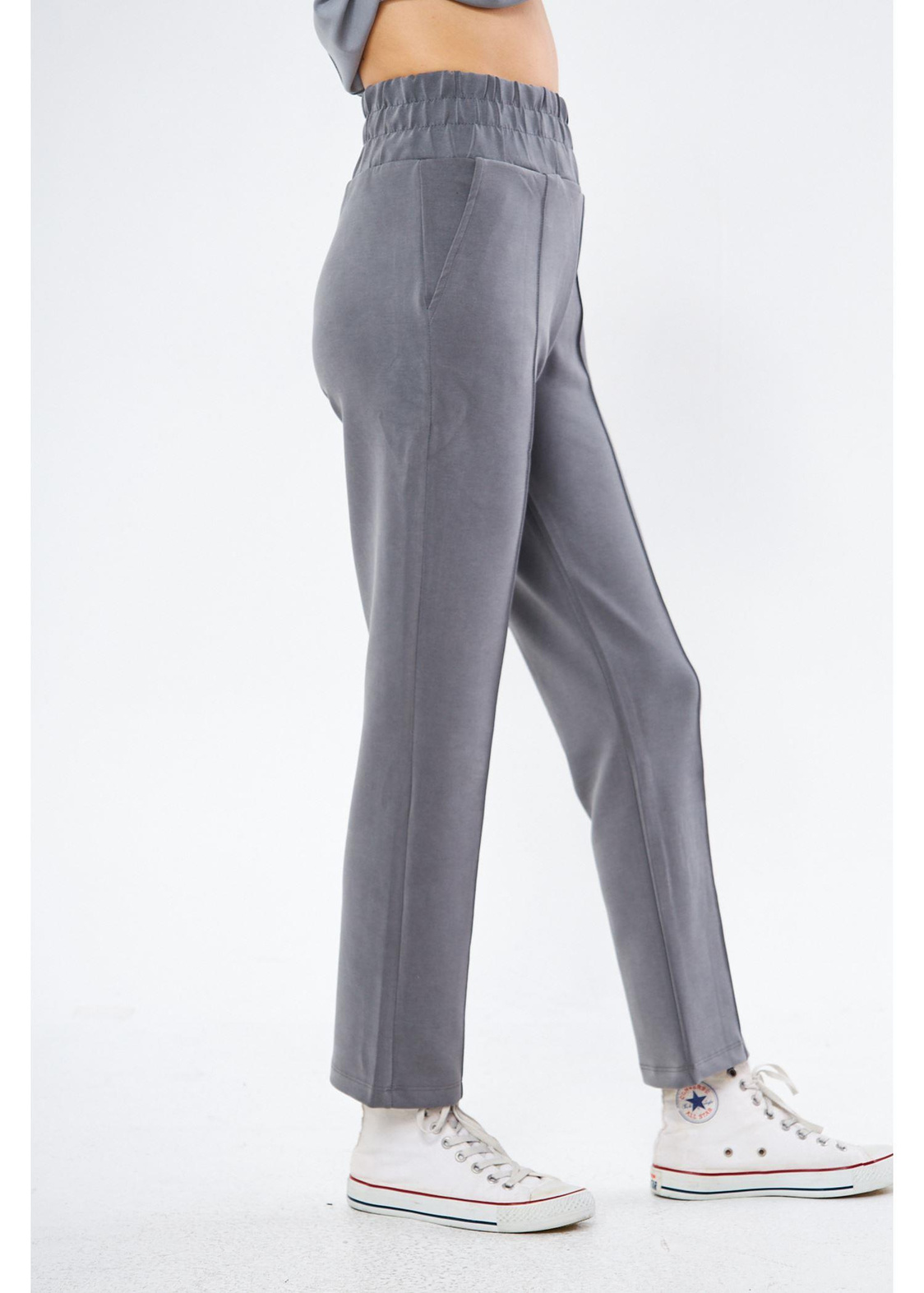 Düz Paça Dalgıç Pantolon-Füme