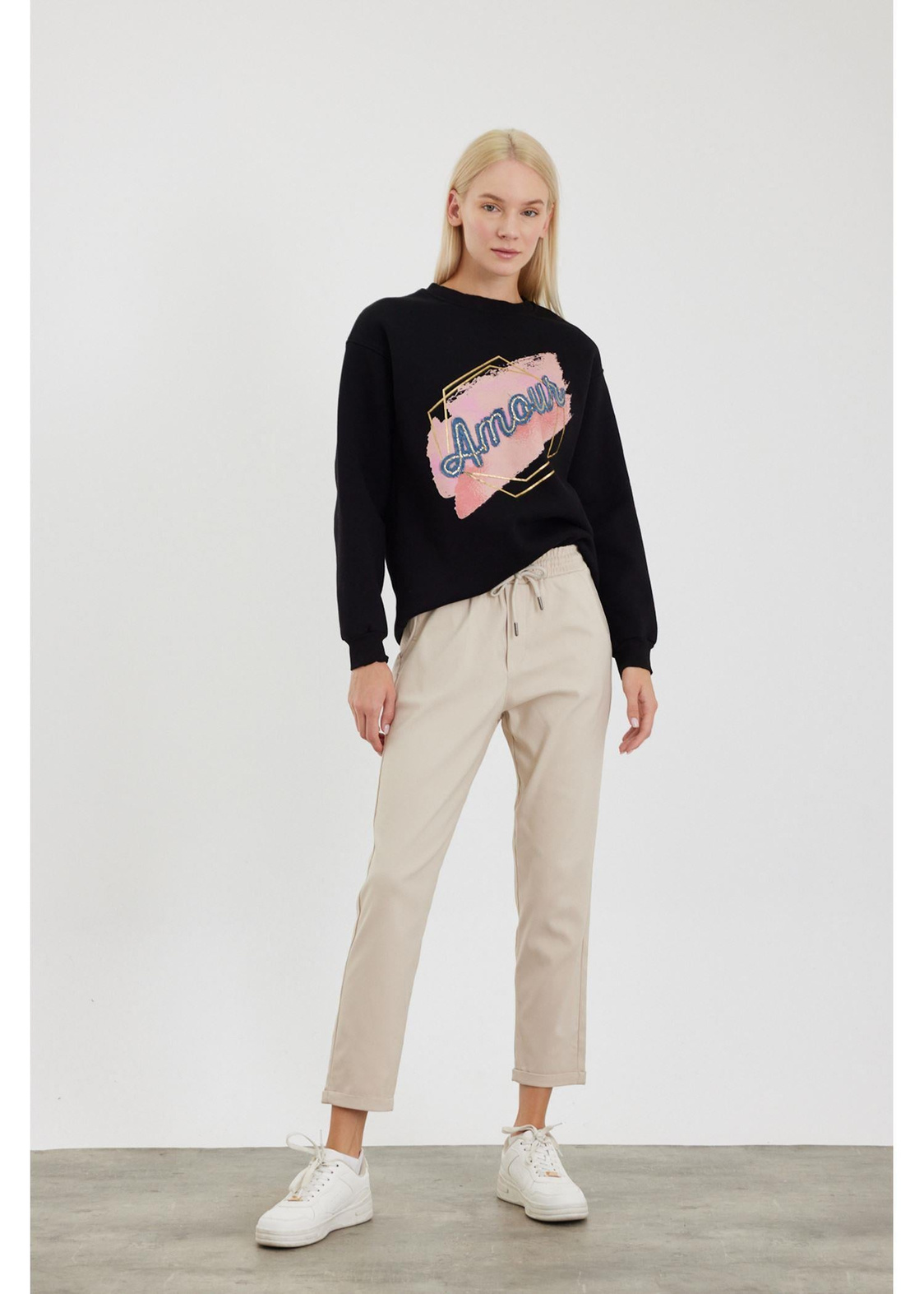Elastik Bel Chino Pantolon-Krem