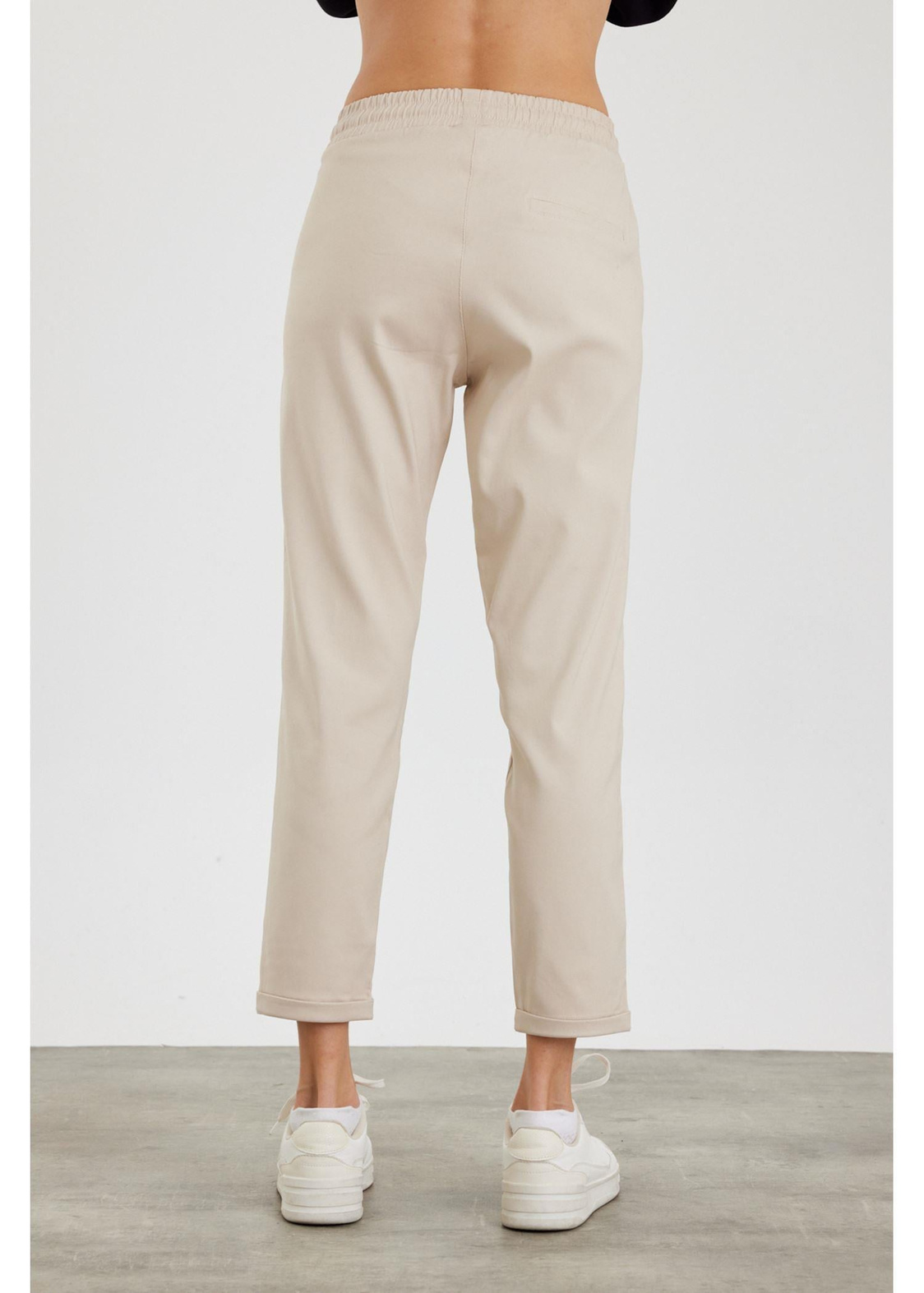 Elastik Bel Chino Pantolon-Krem