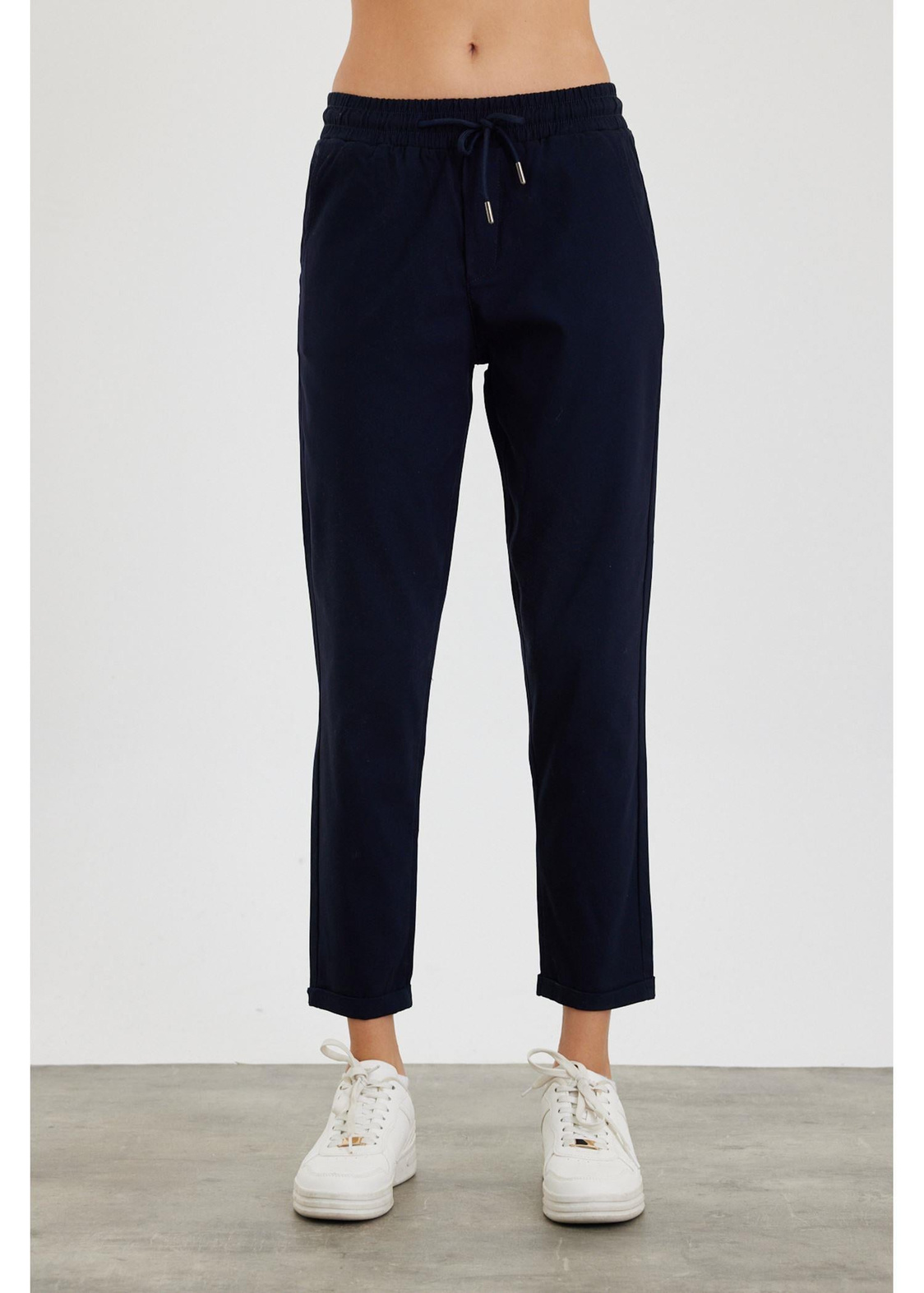 Elastik Bel Chino Pantolon-Lacivert
