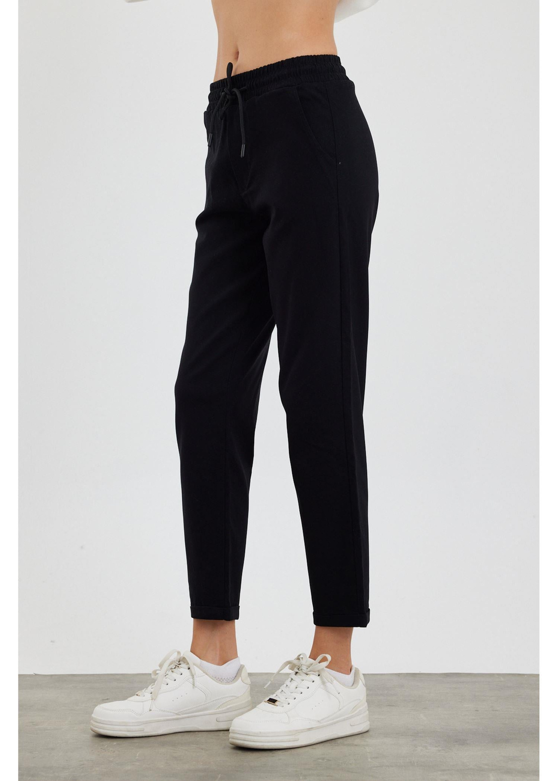 Elastik Bel Chino Pantolon-Siyah