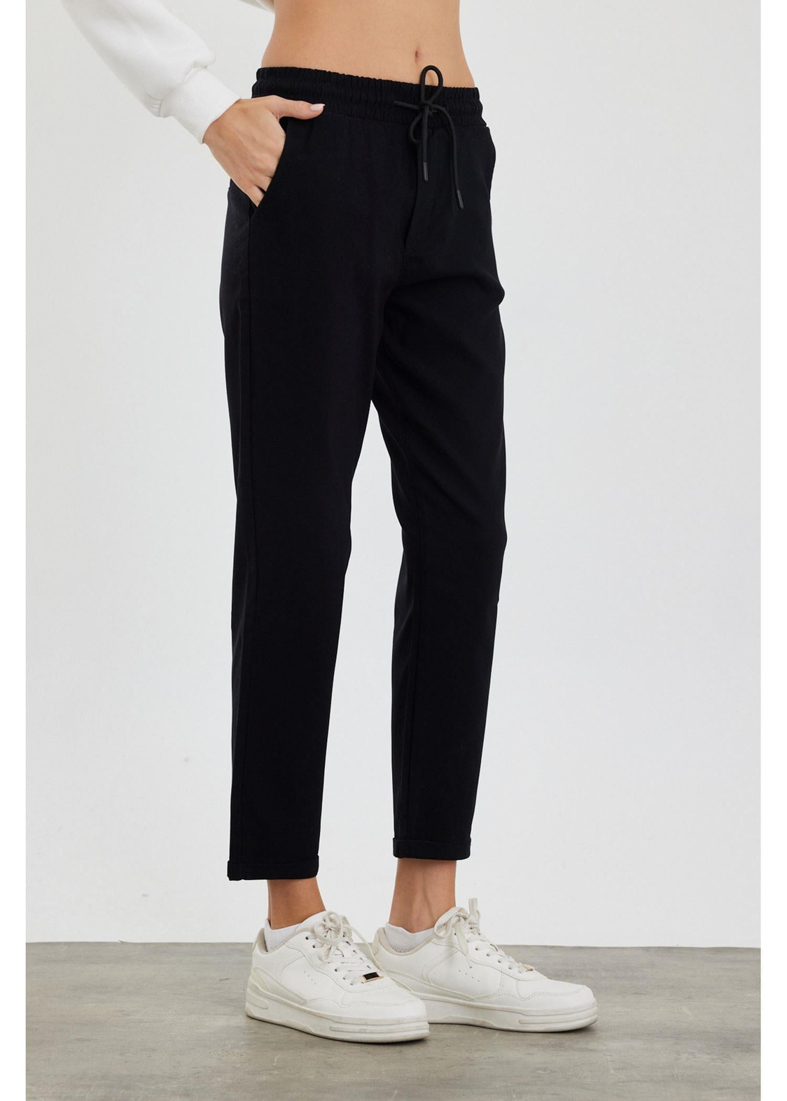 Elastik Bel Chino Pantolon-Siyah