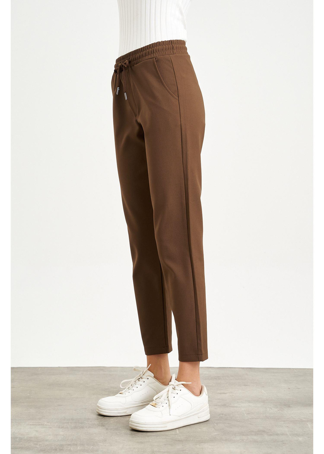 Elastik Mom Fit Pantolon-Kahve