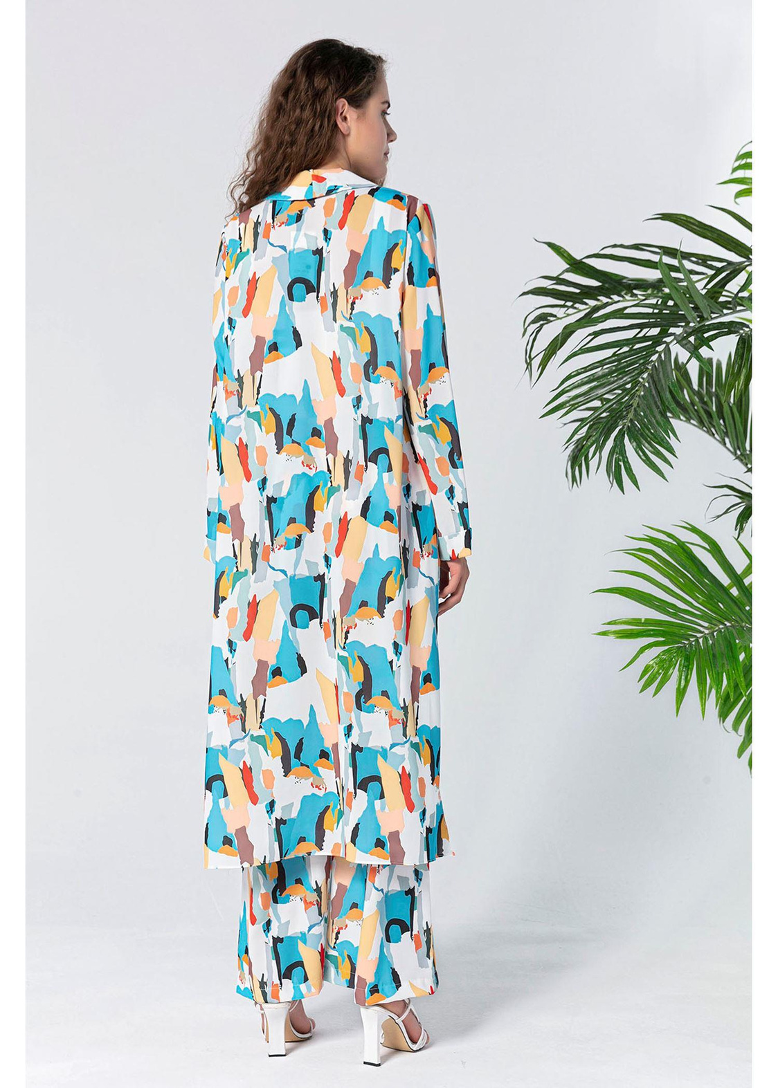 Etnik Desenli Kimono-Ekru