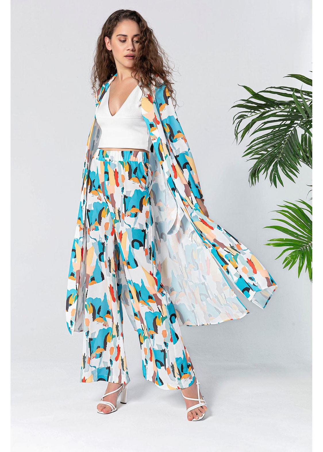 Etnik Desenli Kimono-Ekru