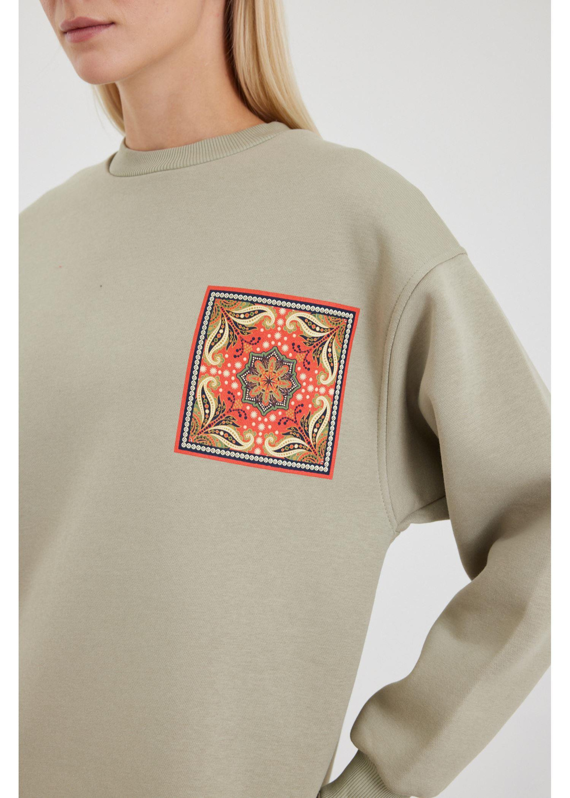 Etnik Desenli Sweatshirt-Yeşil