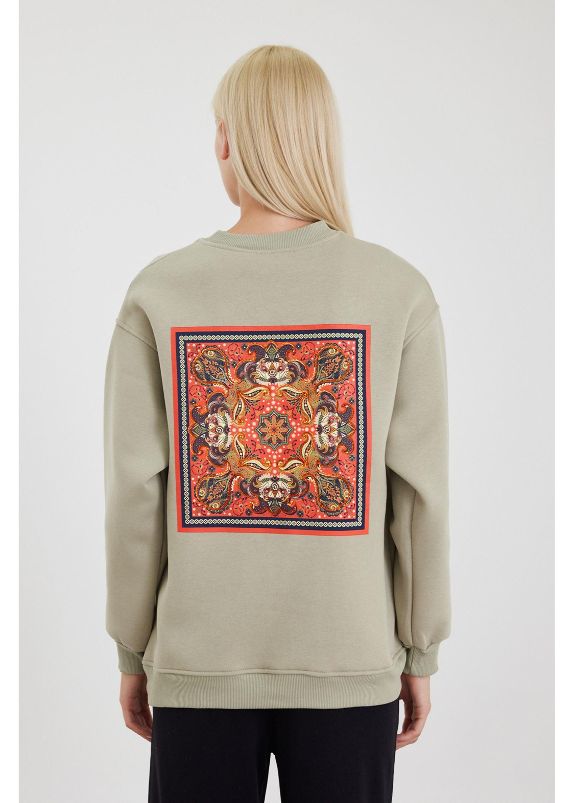 Etnik Desenli Sweatshirt-Yeşil