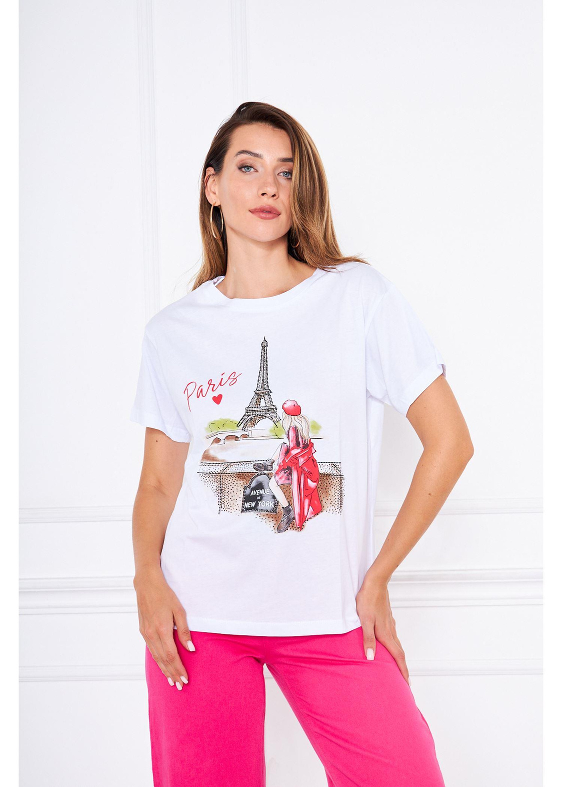 Eyfel Kulesi Baskılı Tshirt-Beyaz