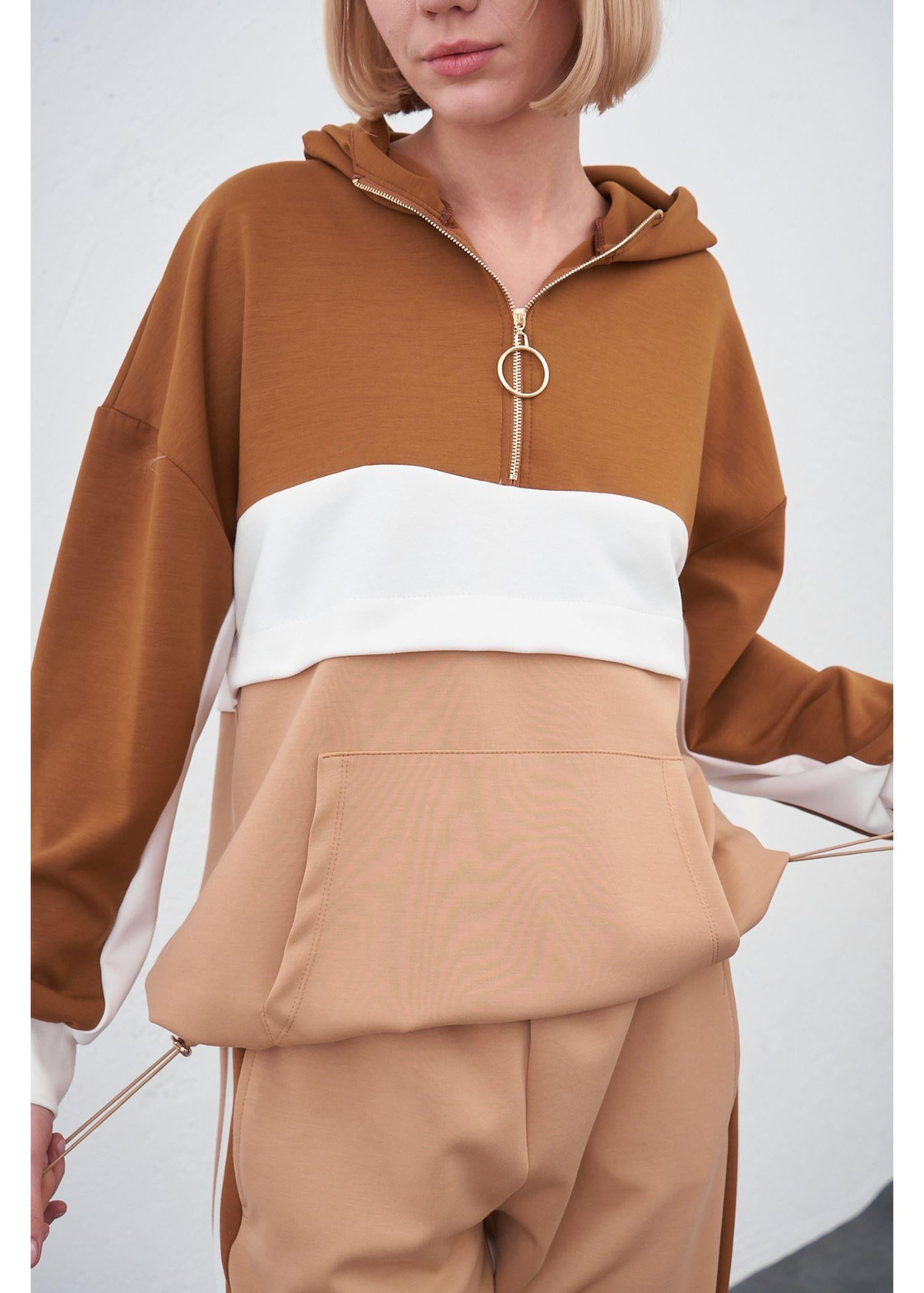 Fermuarlı Scuba Sweatshirt-Kahve