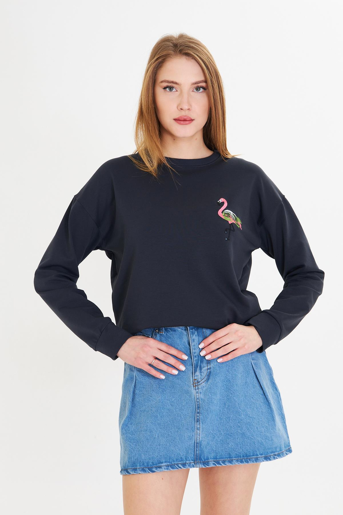 Flamingo Baskılı İki İplik Sweatshirt