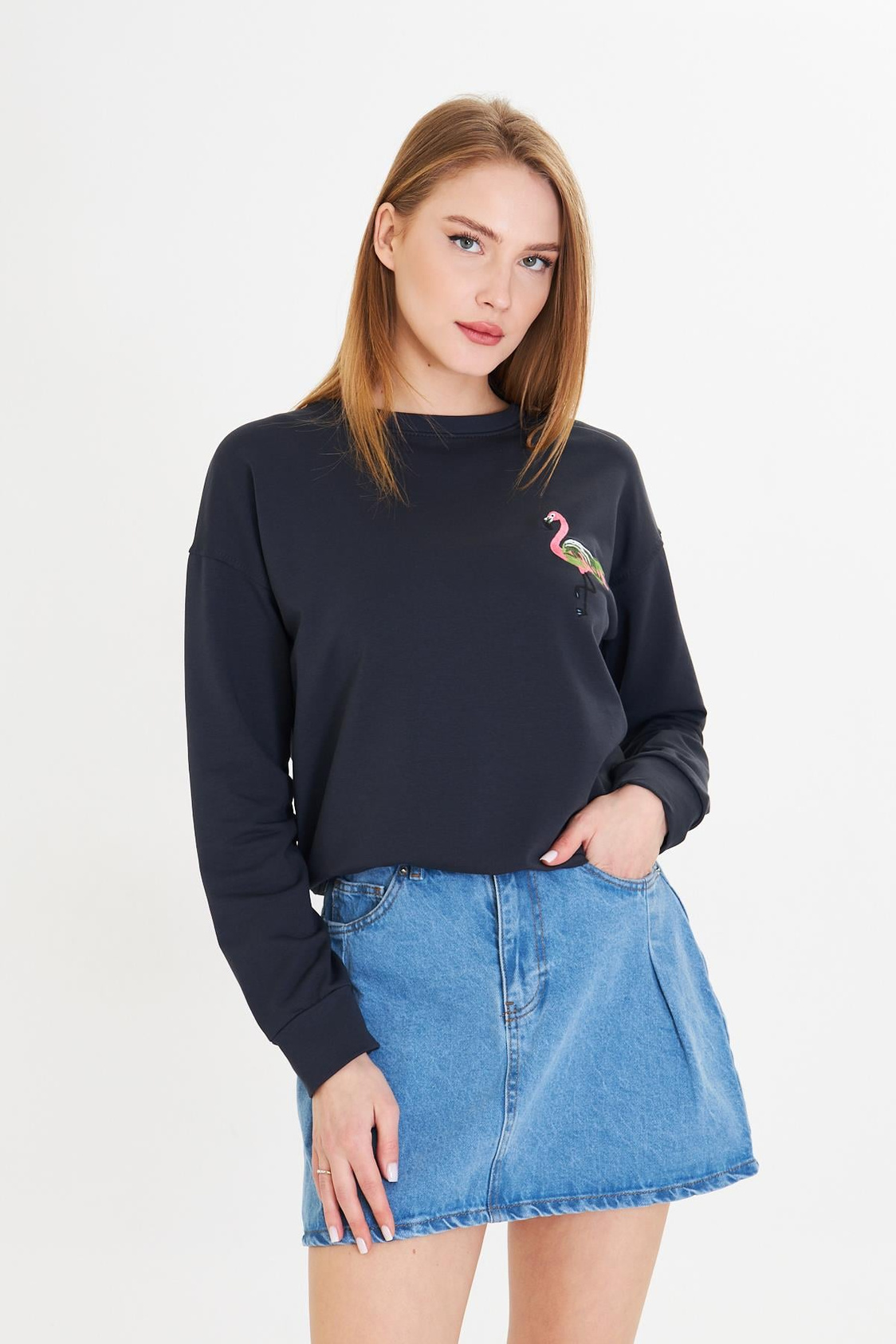 Flamingo Baskılı İki İplik Sweatshirt