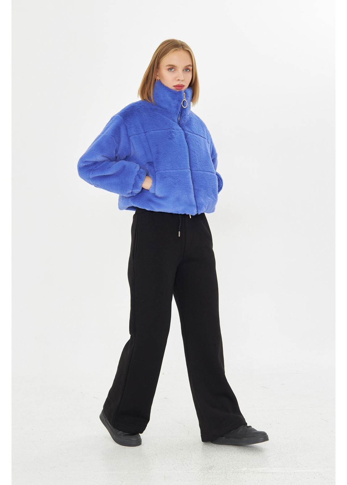 Fleto Cepli Kapitone Peluş Mont - Lila