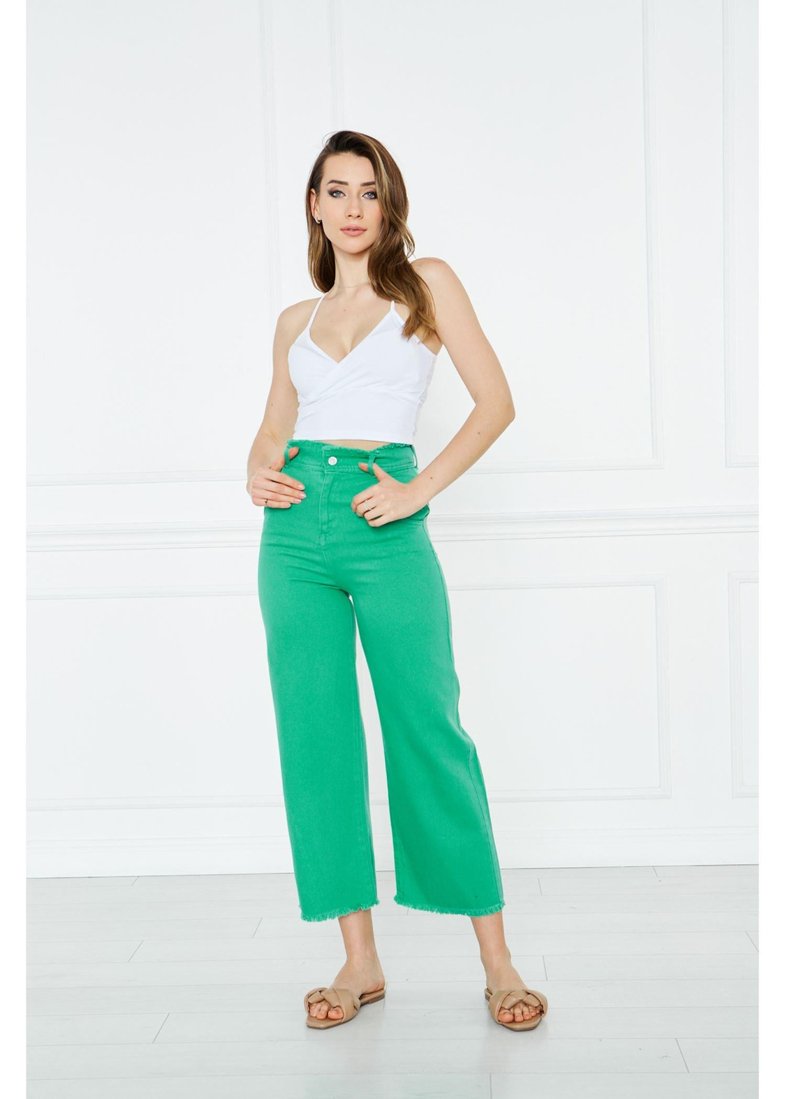Gabardin Püsküllü Pantolon-Yeşil