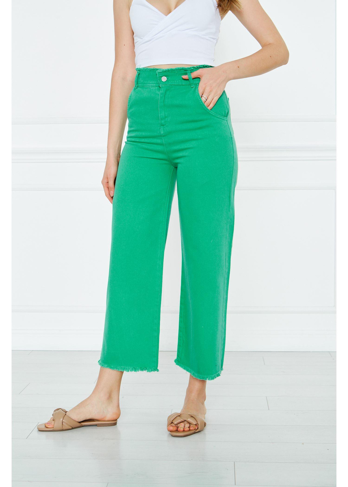Gabardin Püsküllü Pantolon-Yeşil