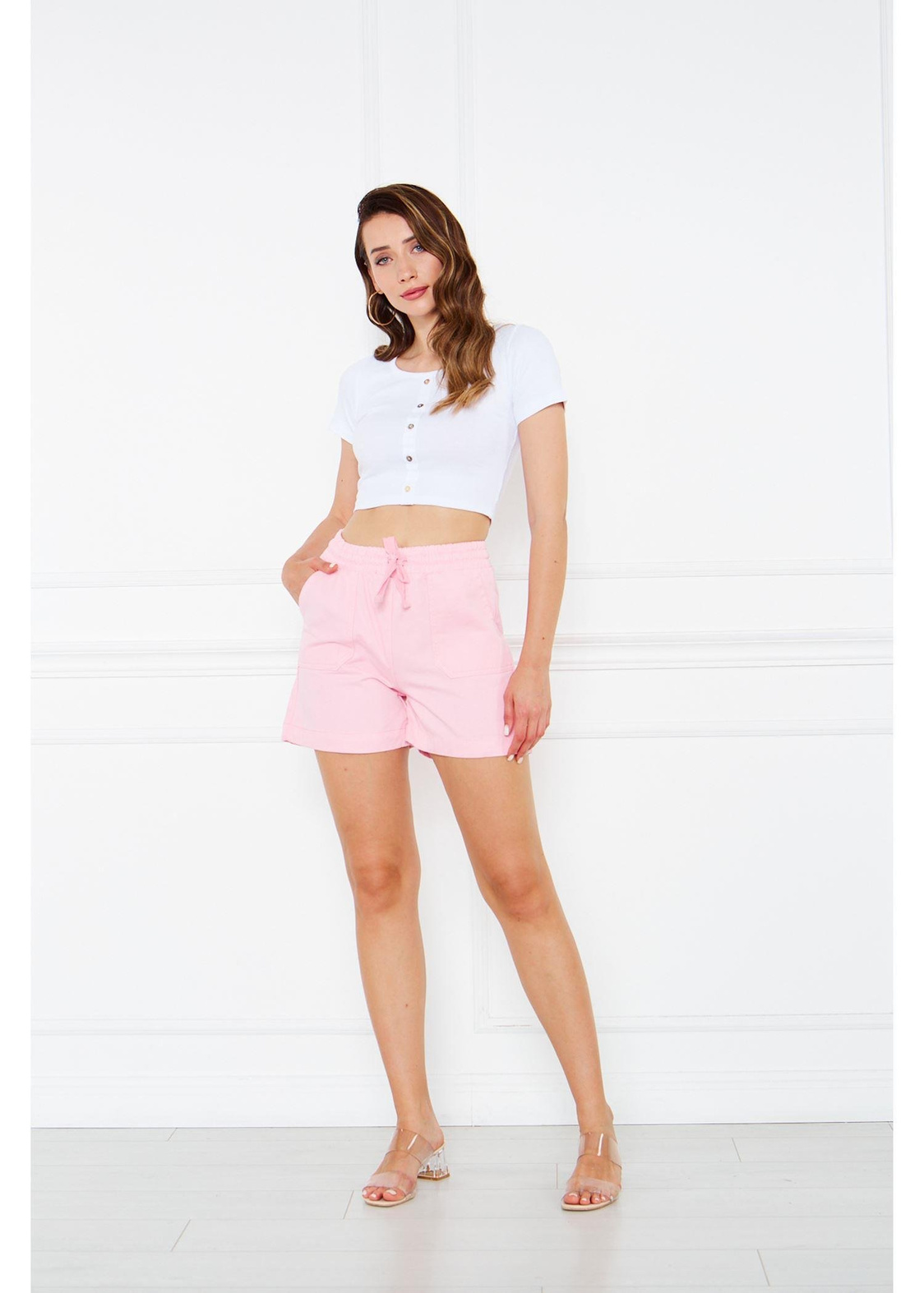 Gabardin Şort-Pembe