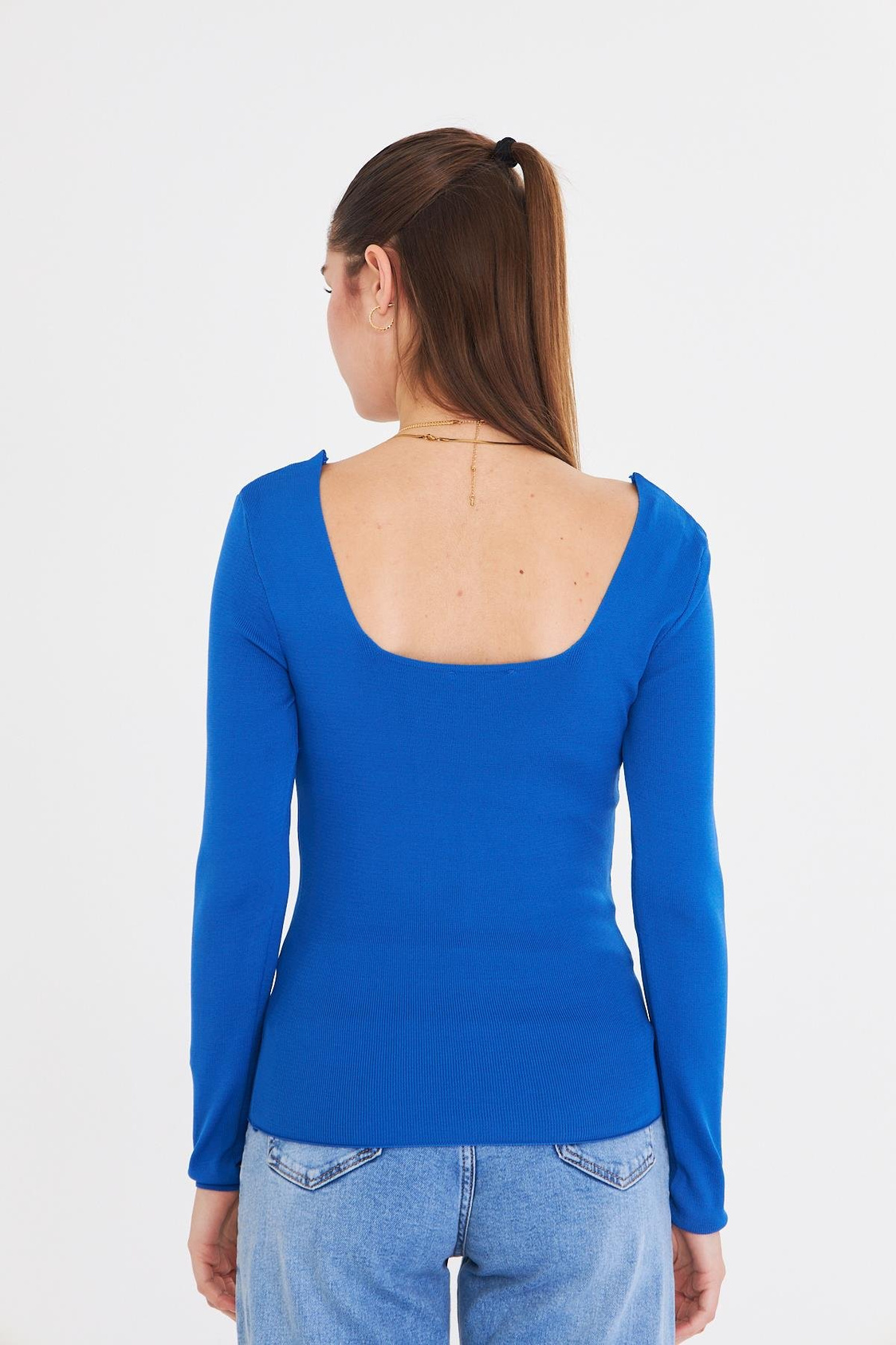 Geniş Yaka Triko - Mavi