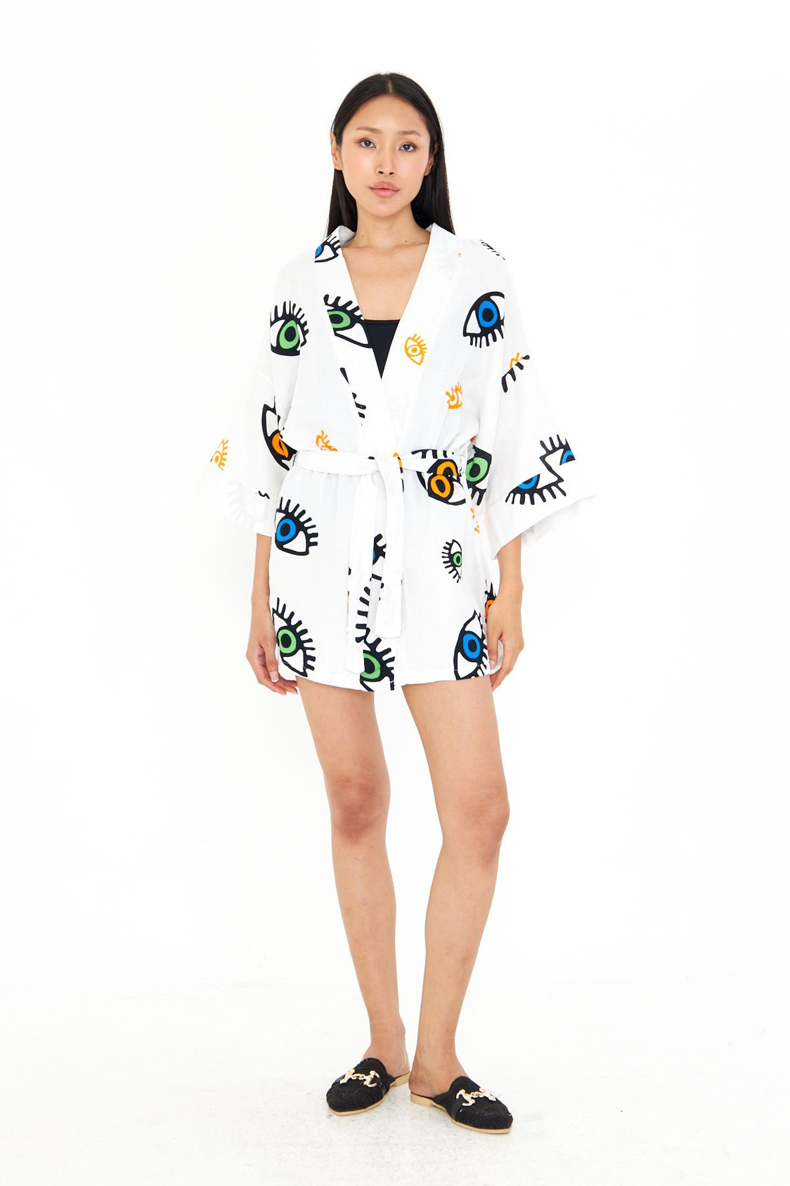 Göz Baskılı Kısa Müslin Kimono