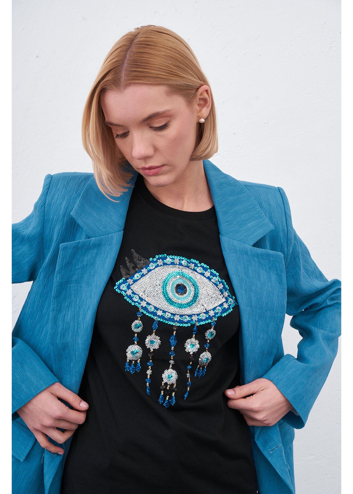 Göz Baskılı T-shirt-Siyah