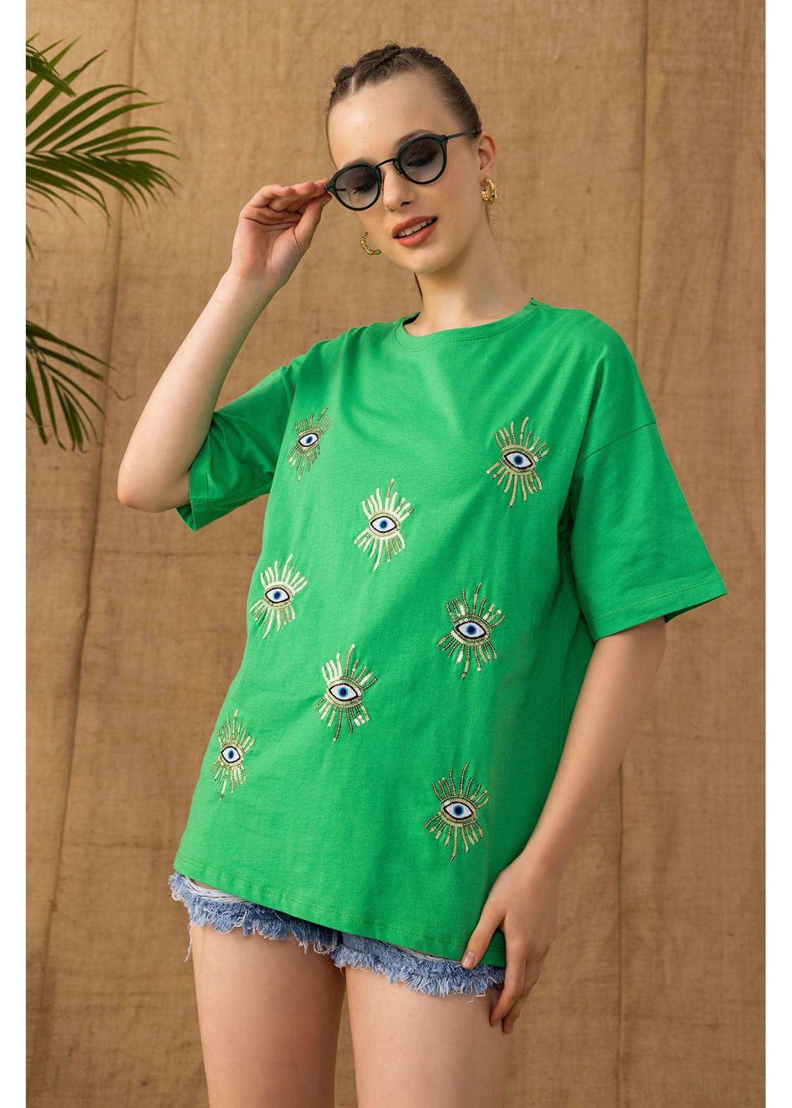 Göz Nakışlı Süprem T-Shirt-Yeşil