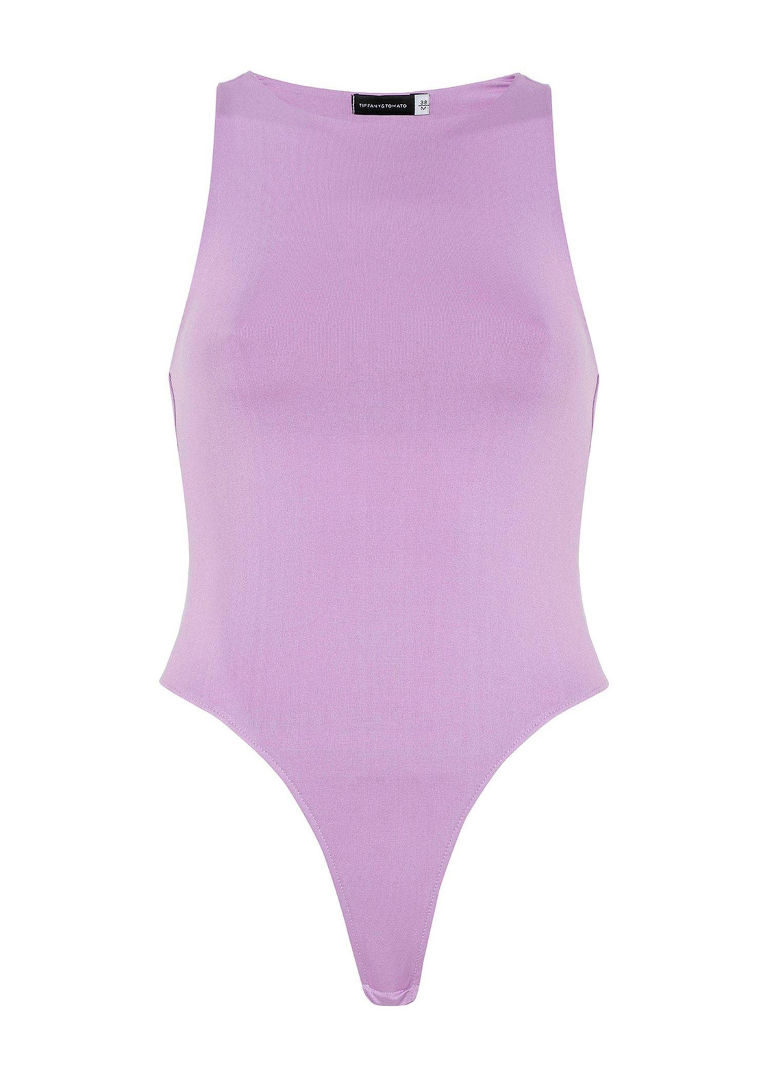 Halter Yaka Çıt Çıtlı Bodysuit-Lila