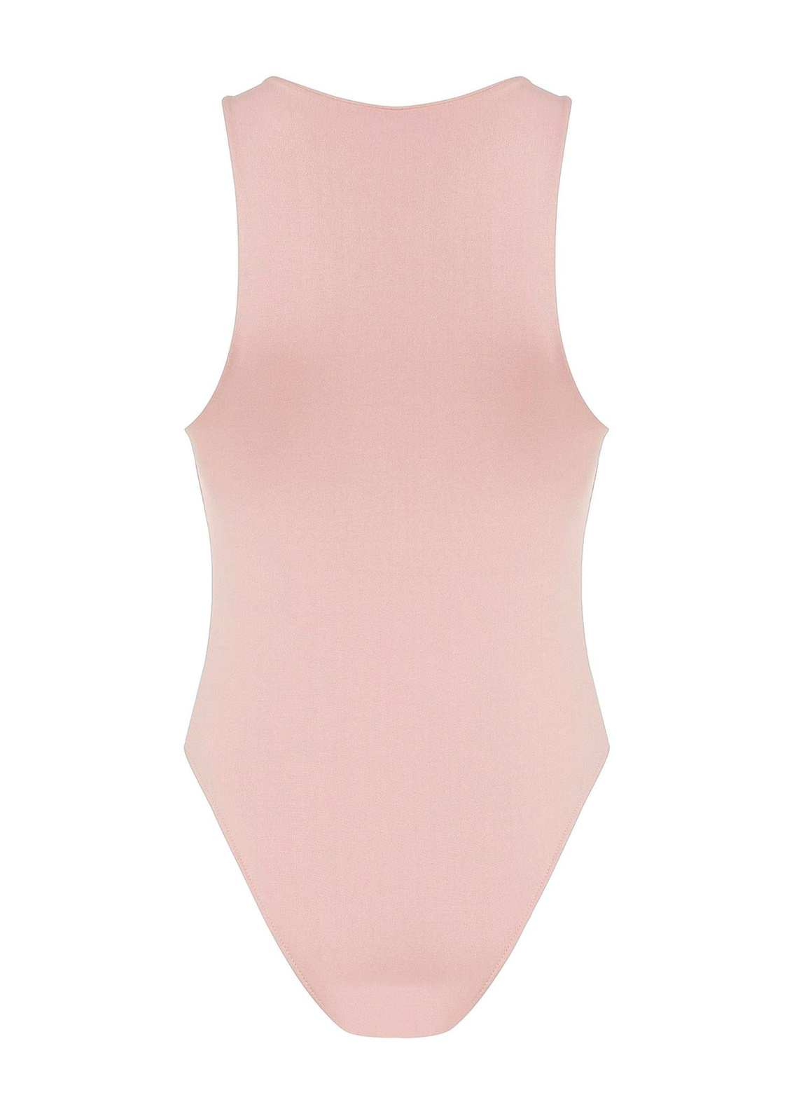 Halter Yaka Çıt Çıtlı Bodysuit-Pudra