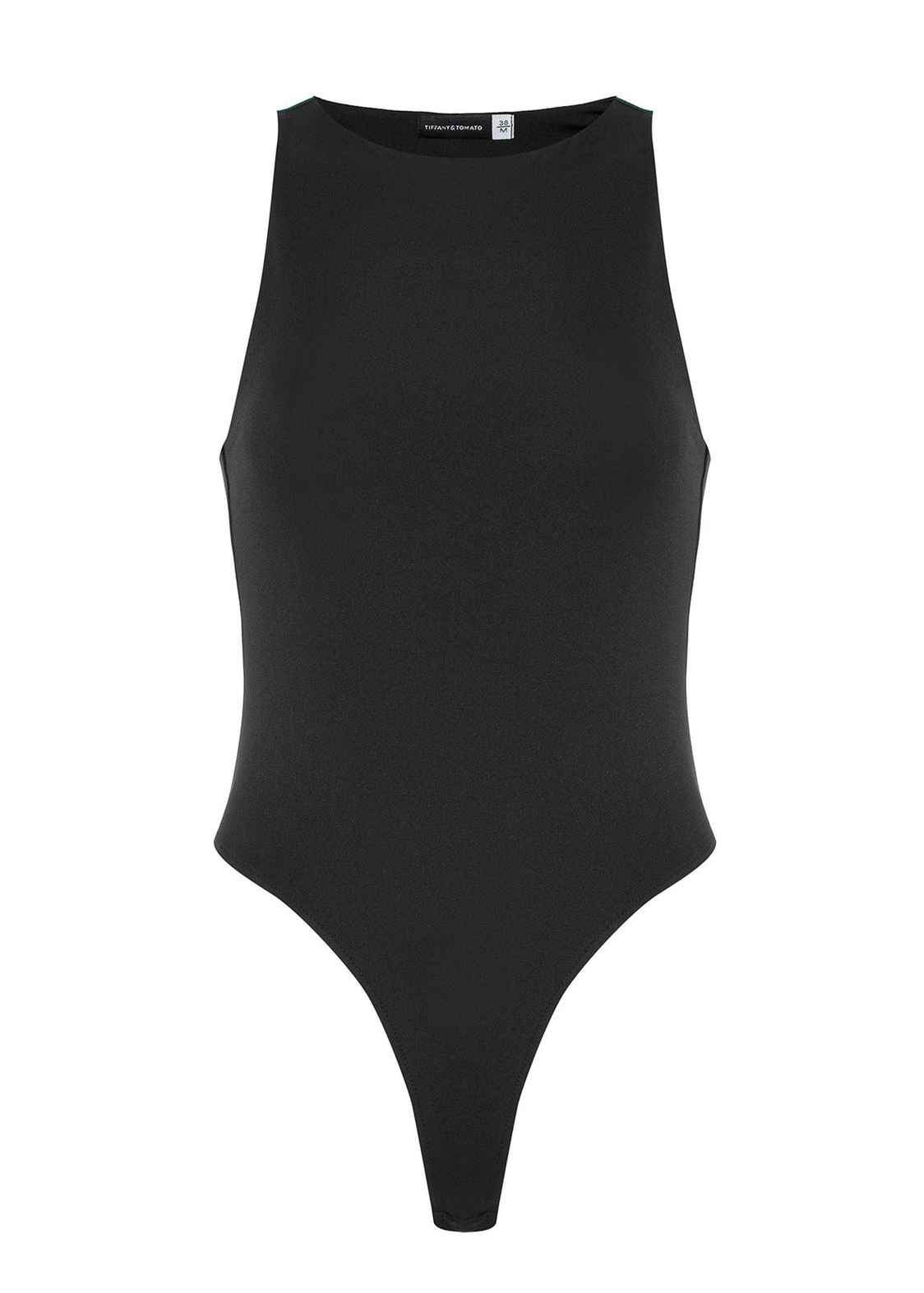 Halter Yaka Çıt Çıtlı Bodysuit-Siyah