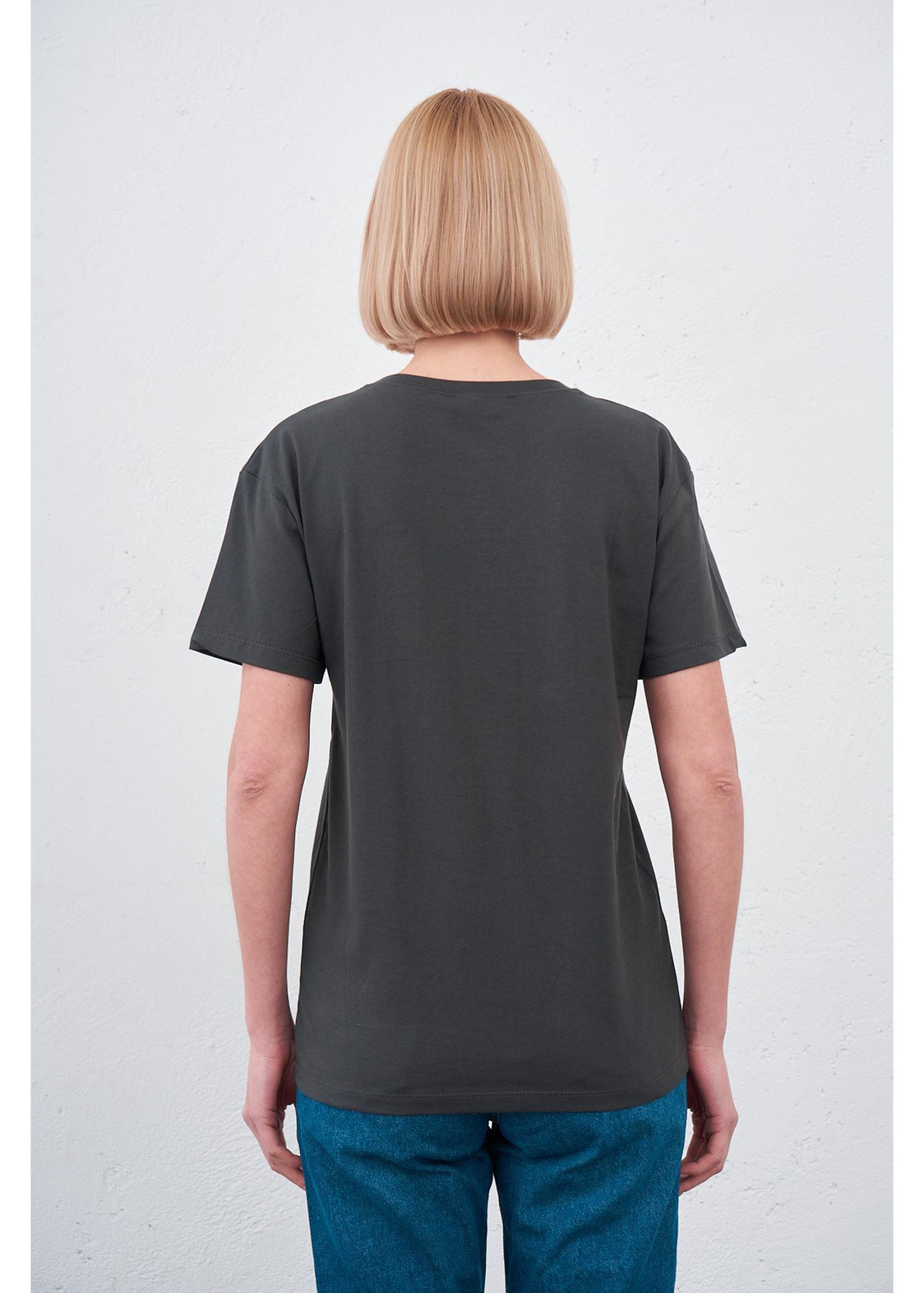 Happiness Baskılı T-shirt-Antrasit