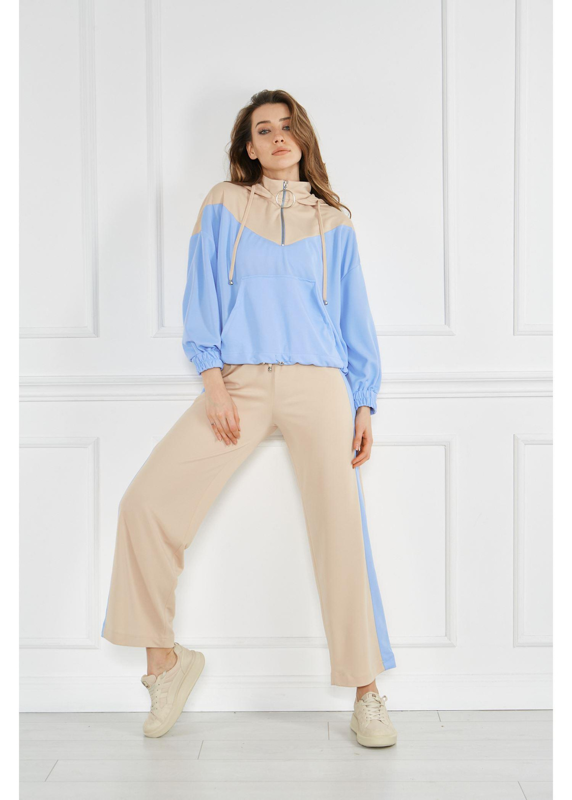 İki Renk Double Sweatshırt-Mavi