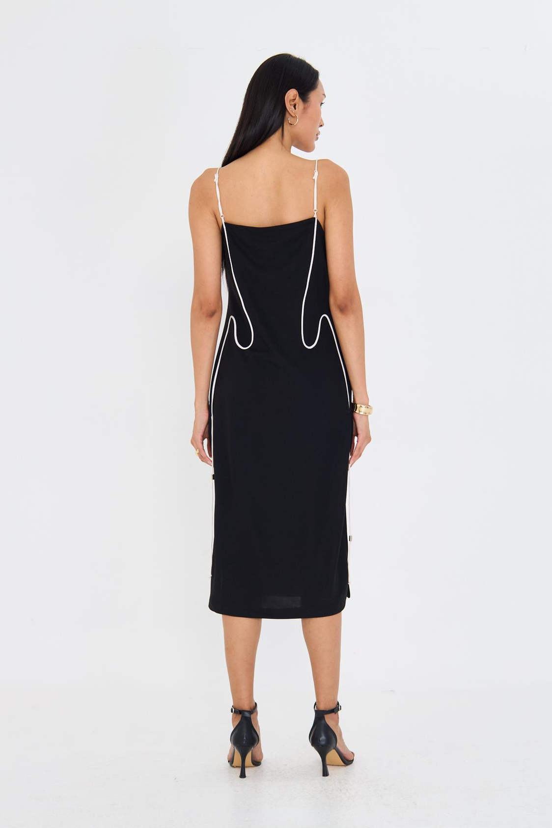 İp Askılı Yırtmaçlı Midi Boy Elbise