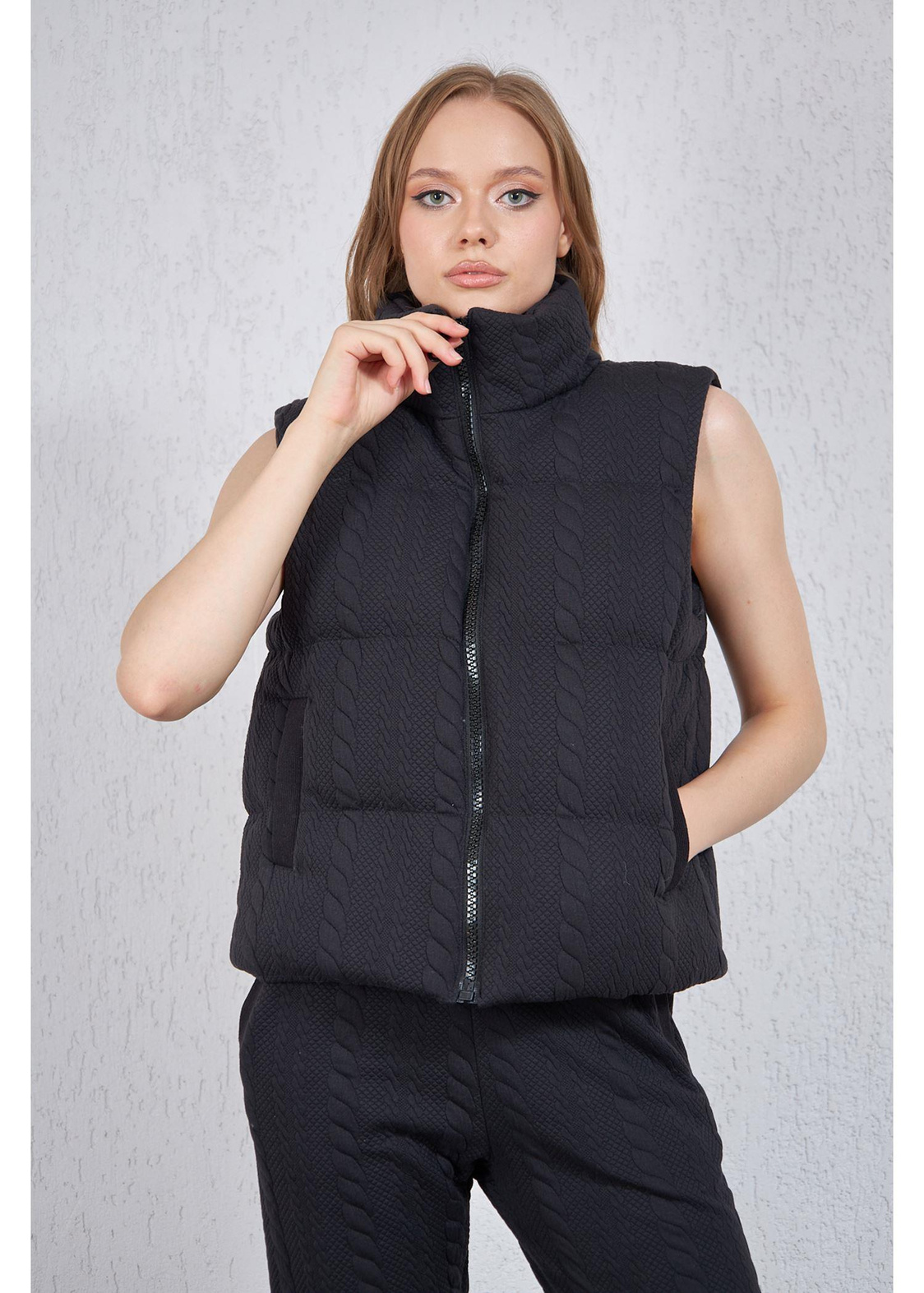 Jakarlı Fleto Cepli Şişme Yelek-Siyah