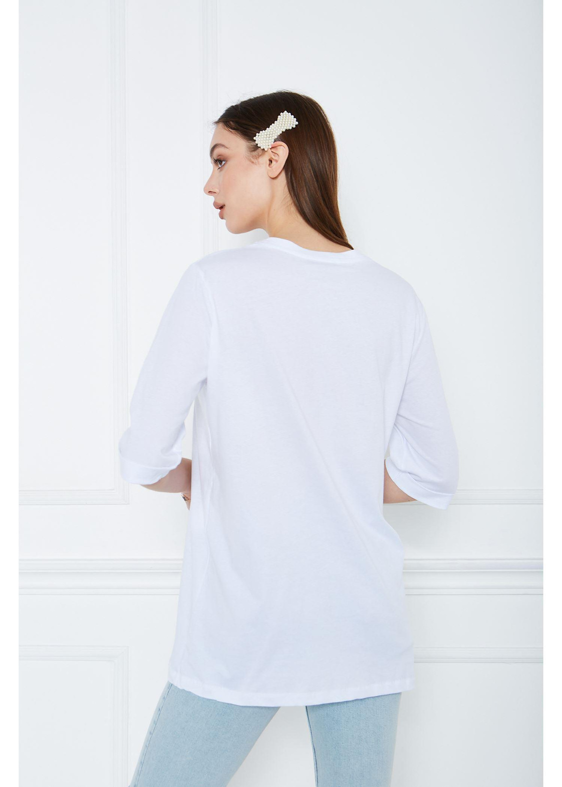 Kadın Baskılı Süprem T-Shirt-Beyaz