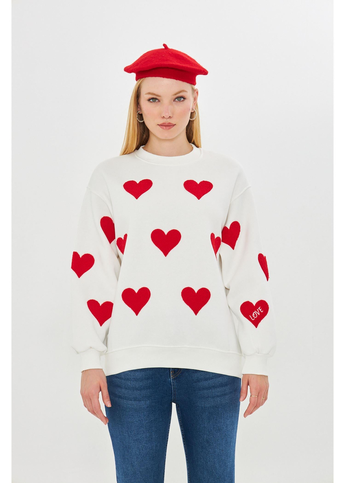 Kalp Baskılı Sweatshirt