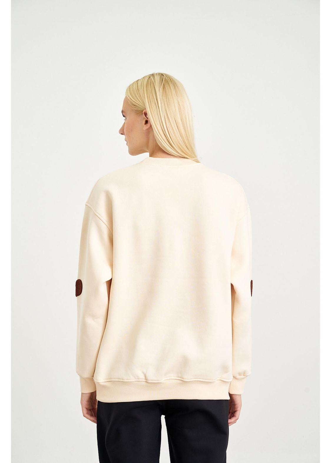 Kalp Baskılı Sweatshirt-Bej