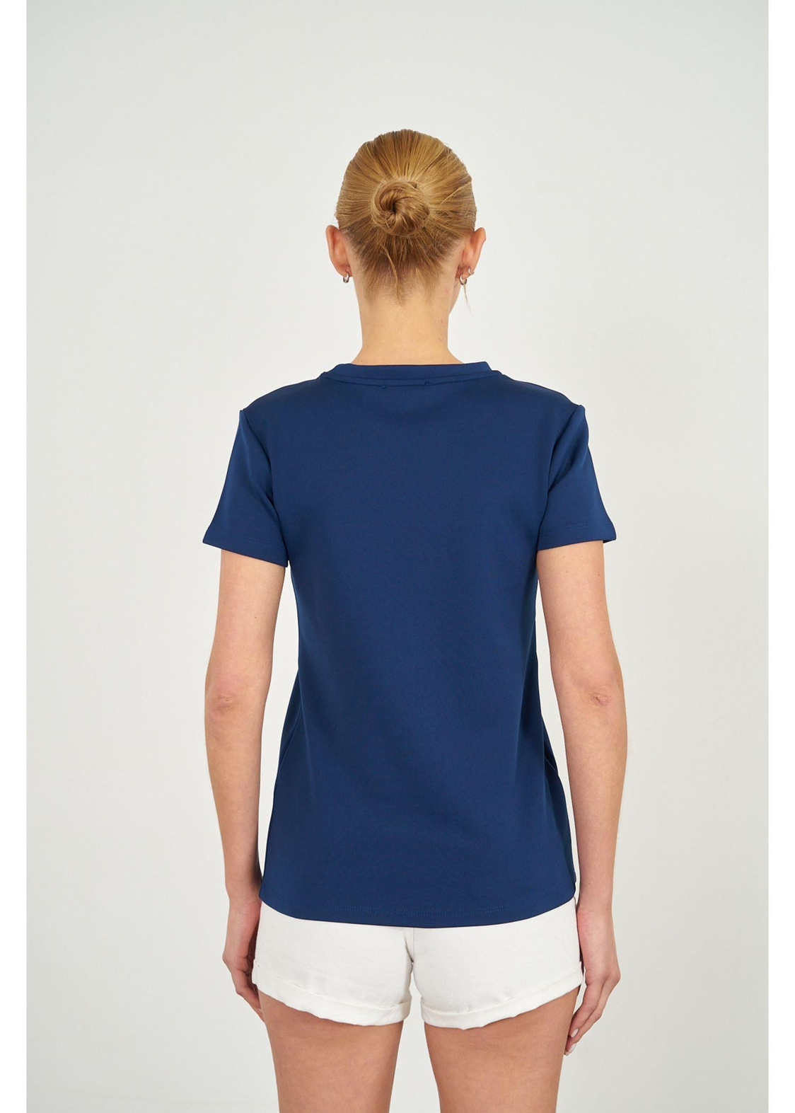 Kalp Nakışlı Kısa Kol Dalgıç T-shirt-Lacivert
