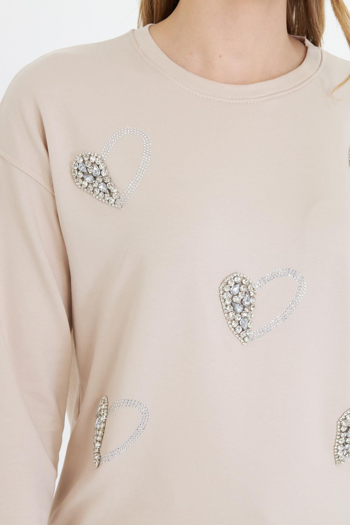Kalpli Taş Baskılı Sweatshirt - Taş