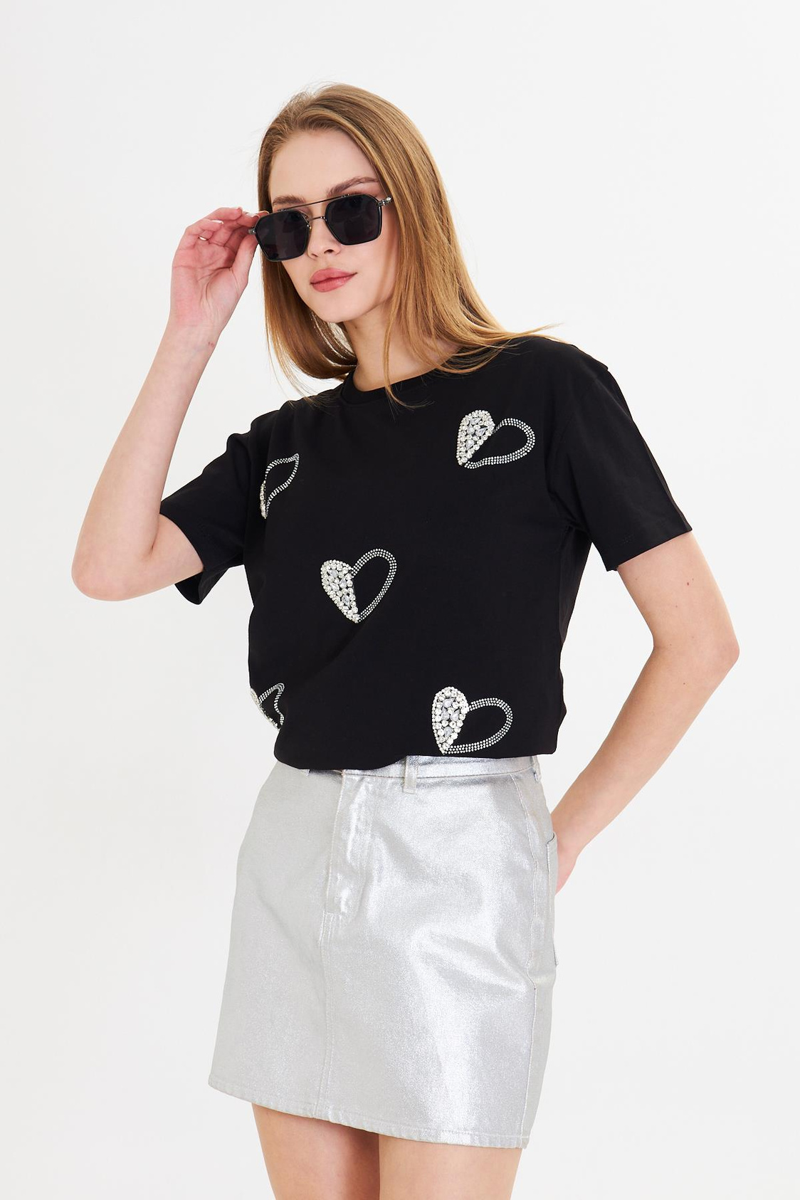 Kalpli Taş İşlemeli T-shirt