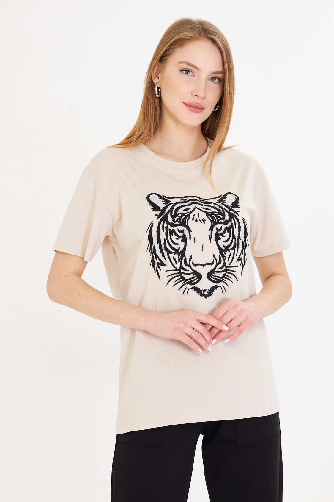 Kaplan Baskılı Taşlı T-shirt