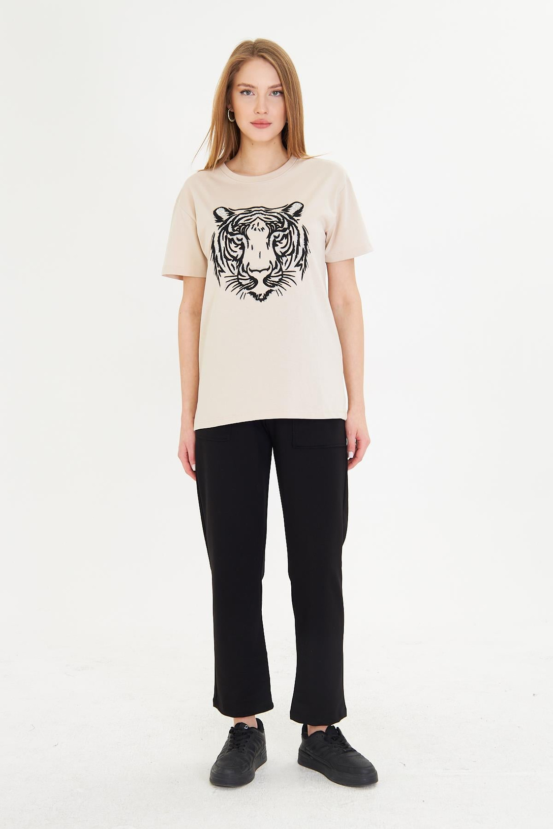 Kaplan Baskılı Taşlı T-shirt