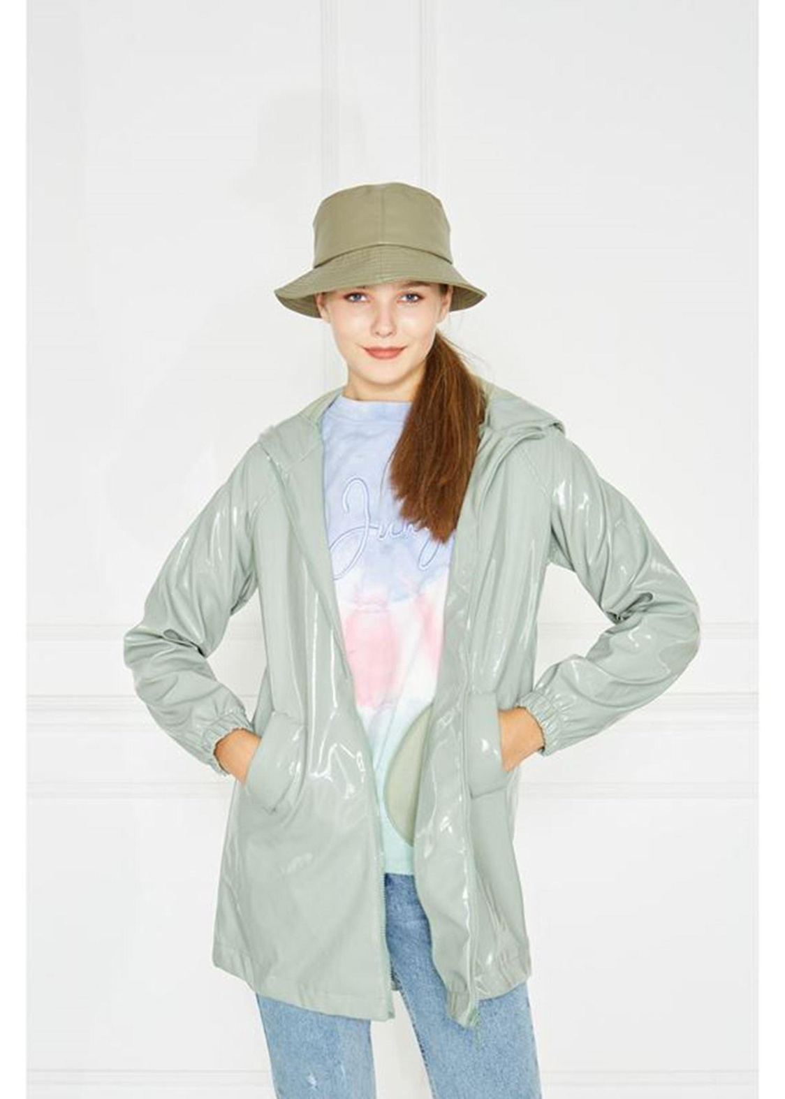Kapşonlu Rugan Yağmurluk-Mint