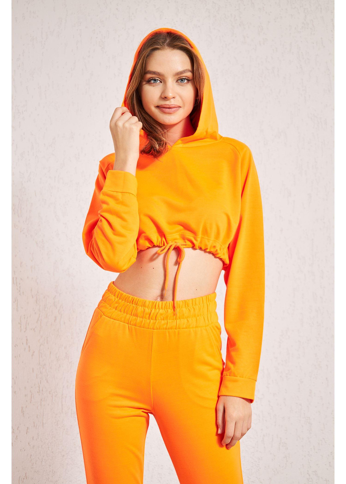 Kapşonlu Triko Sweat-Turuncu