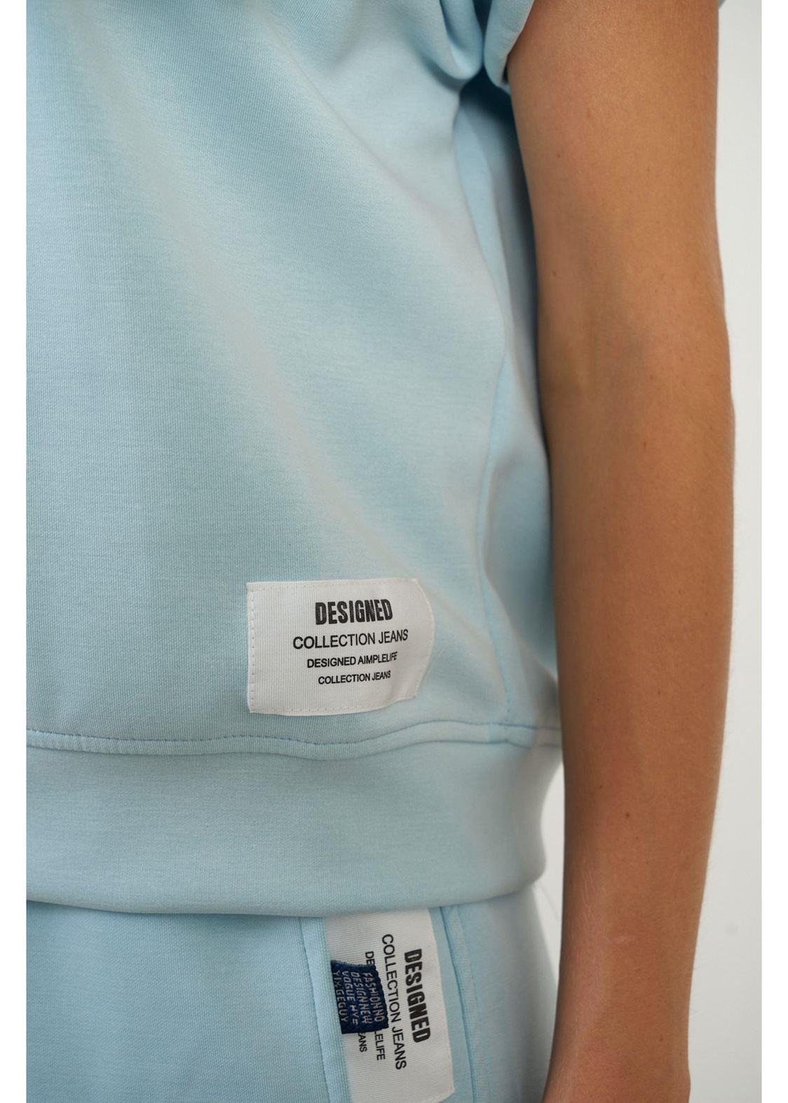 Kapüşonlu Kısa Kol Dalgıç Sweatshirt-Mavi