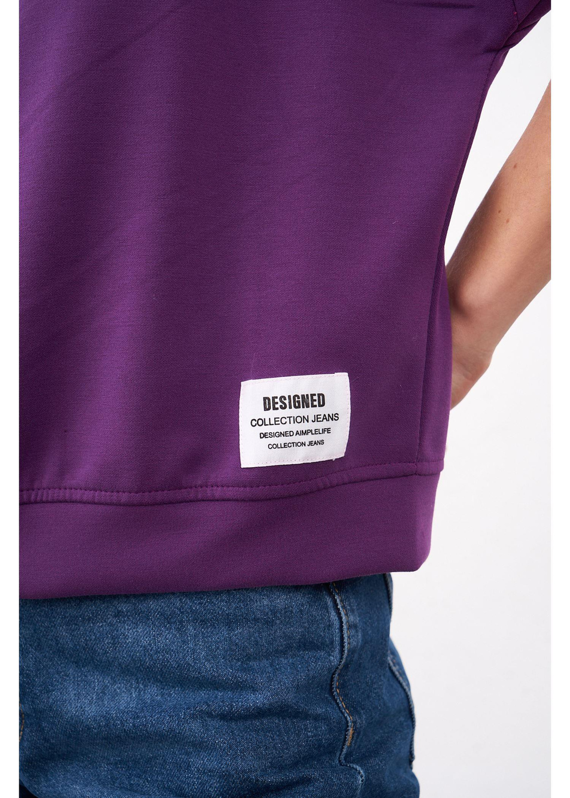Kapüşonlu Kısa Kol Dalgıç Sweatshirt-Mor
