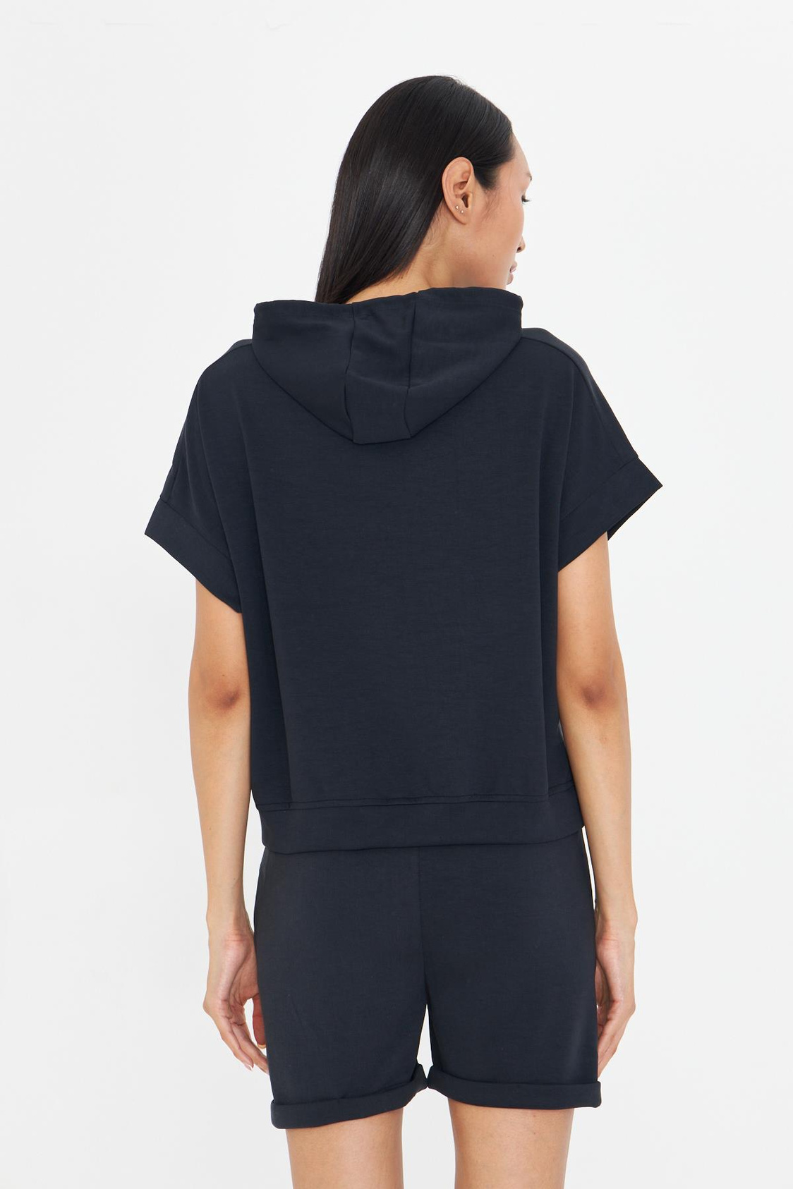 Kapüşonlu Kısa Kol Modal Sweatshirt