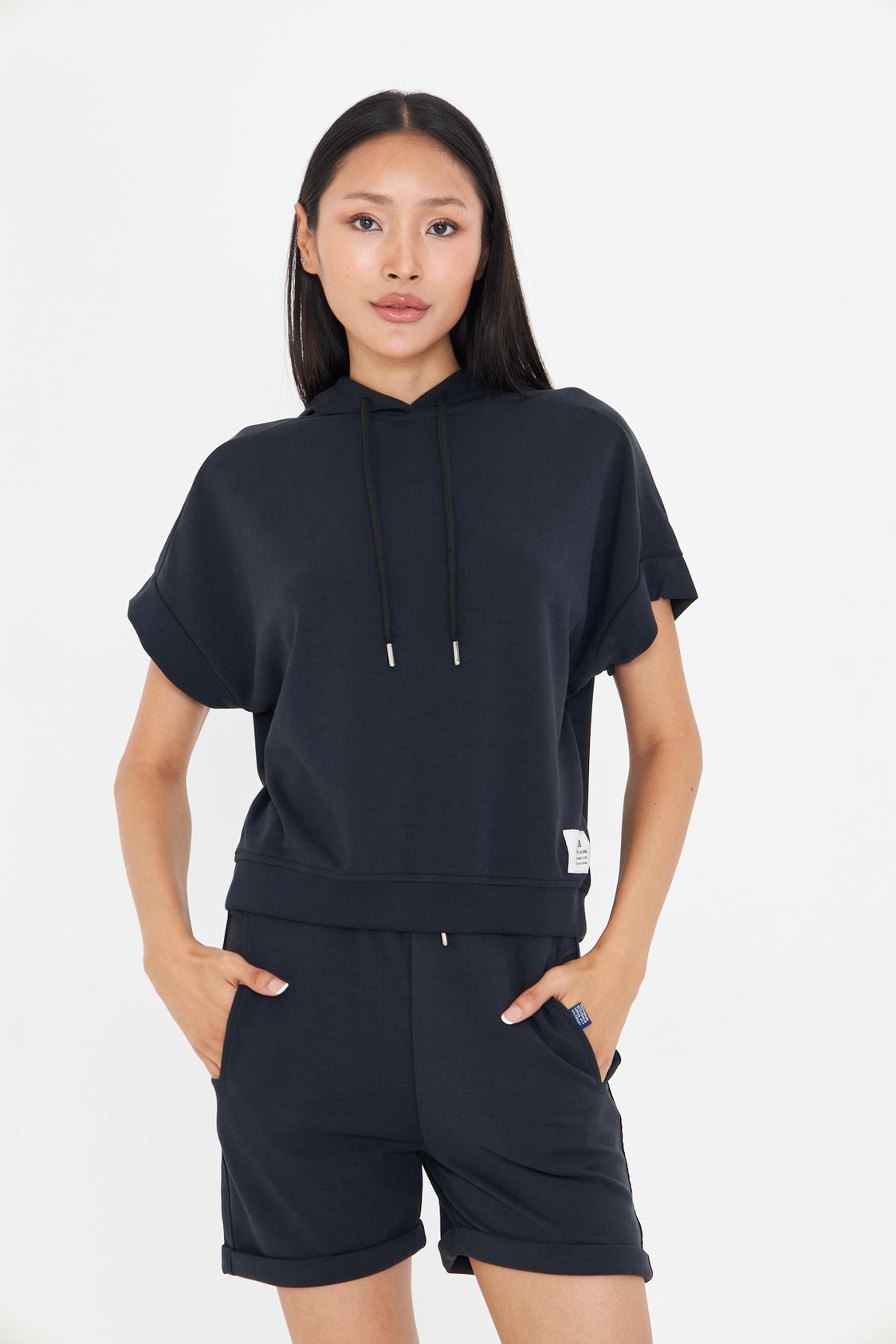 Kapüşonlu Kısa Kol Modal Sweatshirt