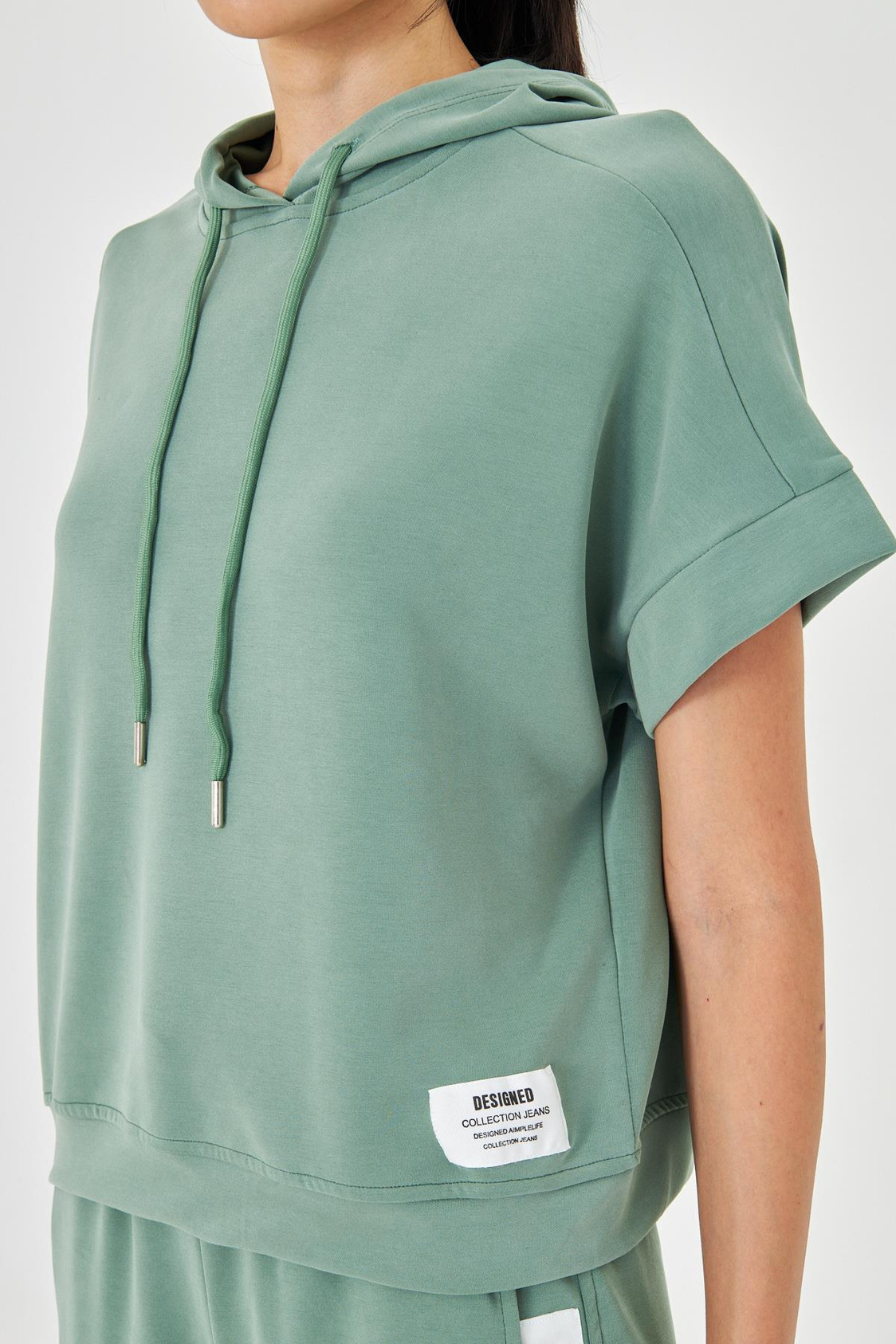Kapüşonlu Kısa Kol Modal Sweatshirt