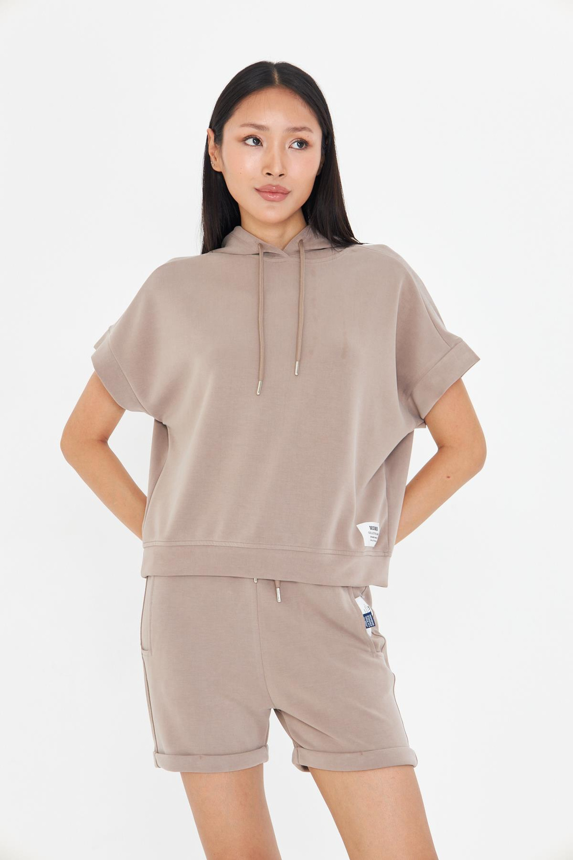 Kapüşonlu Kısa Kol Modal Sweatshirt