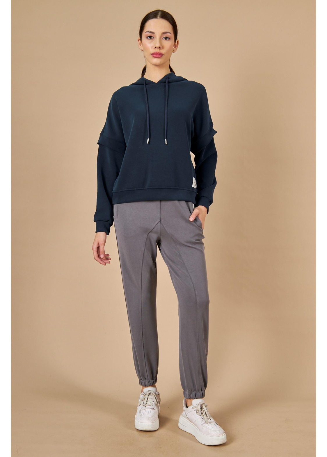 Kapüşonlu Uzun Kol Dalgıç Sweatshirt-Lacivert