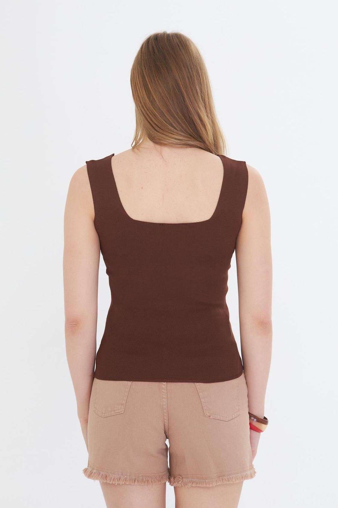 Kare Yaka Crop Atlet - Kahve