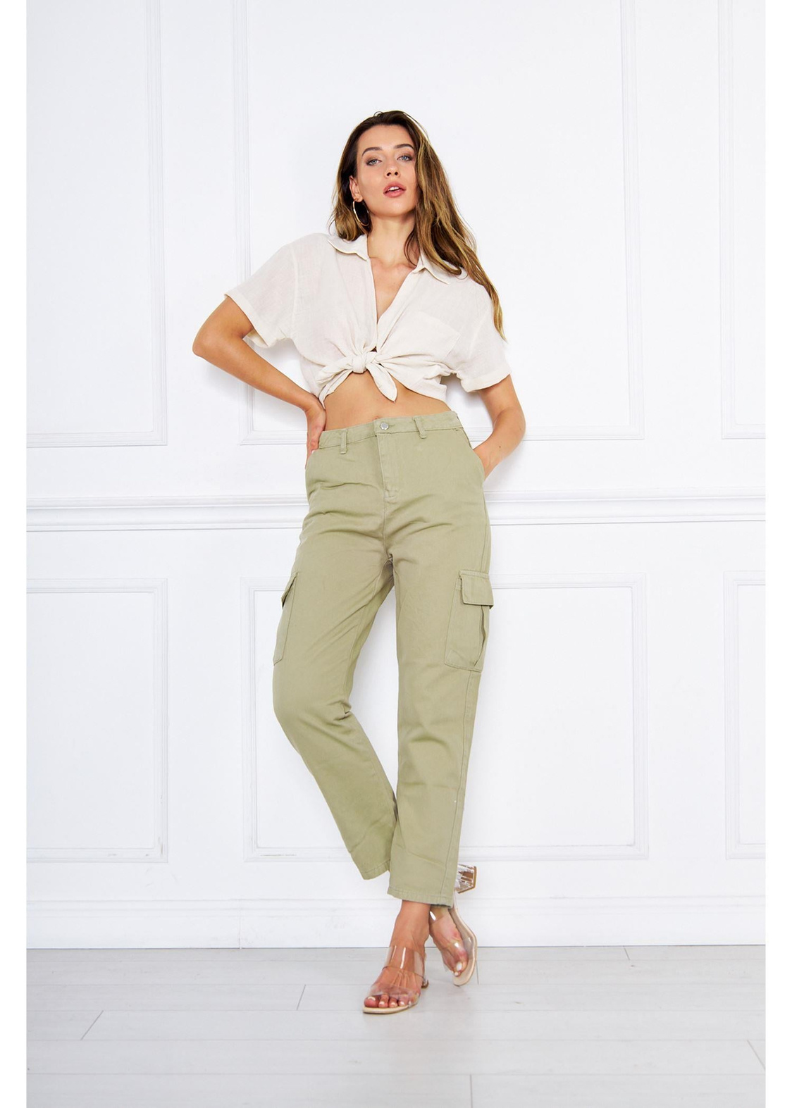 Kargo Cep Gabardin Pantolon-Haki