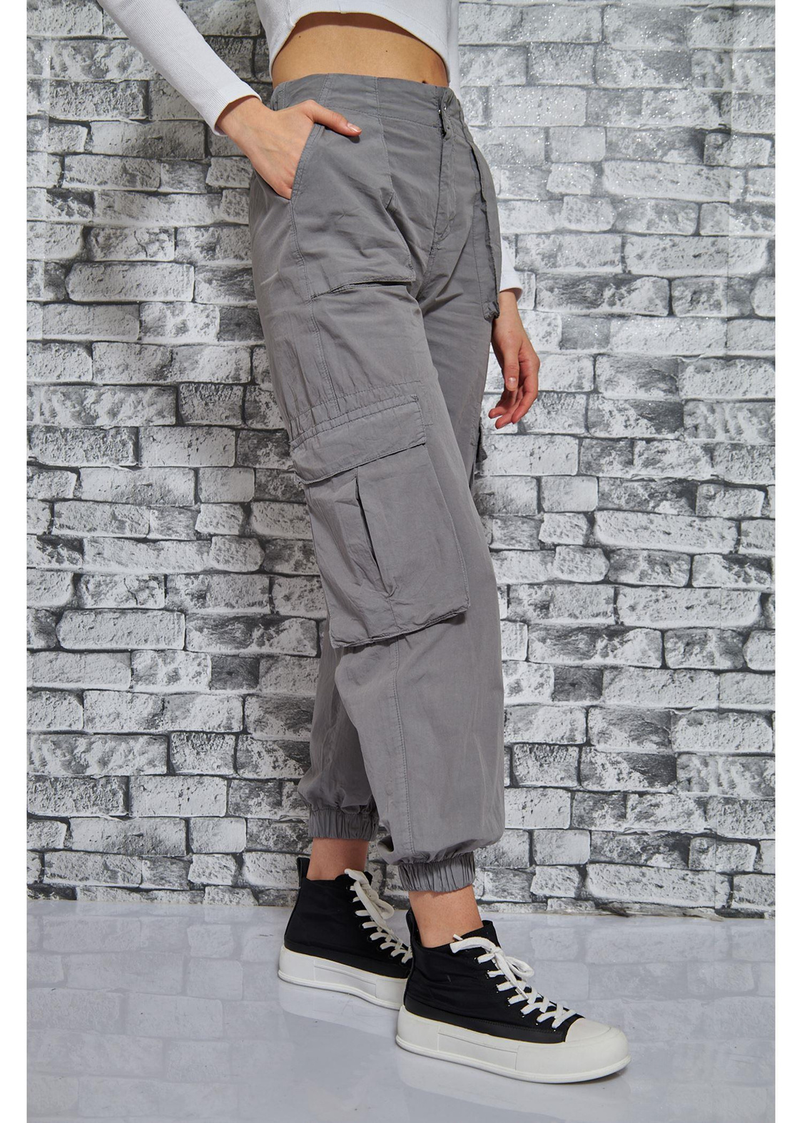 Kargo Cepli Jogger Pantolon-Gri